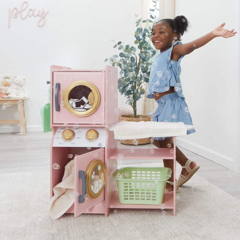 KidKraft Wooden Laundry Play Set with Stacking Washer & Dryer Toy & 4 Accessories
