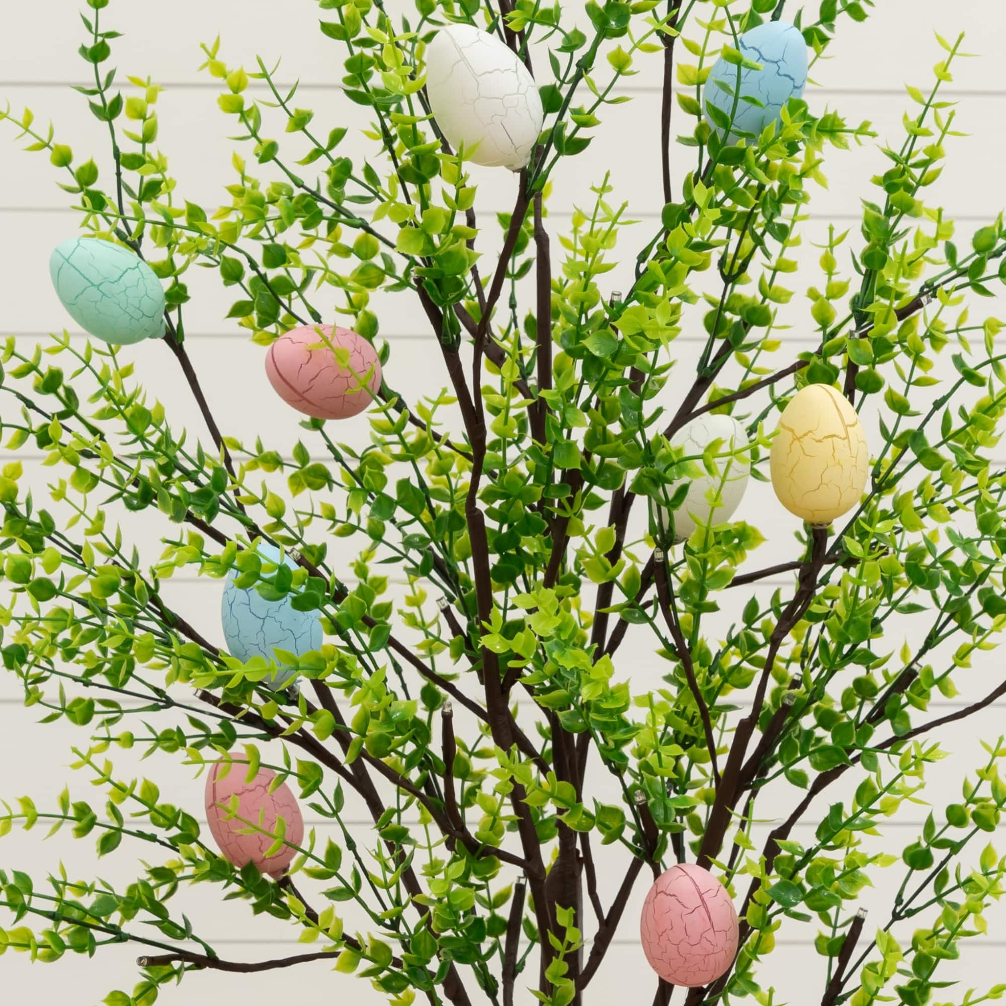 4ft. Pre-Lit Artificial Easter Egg Twig Tree with Greens and 48 Warm White LED Lights