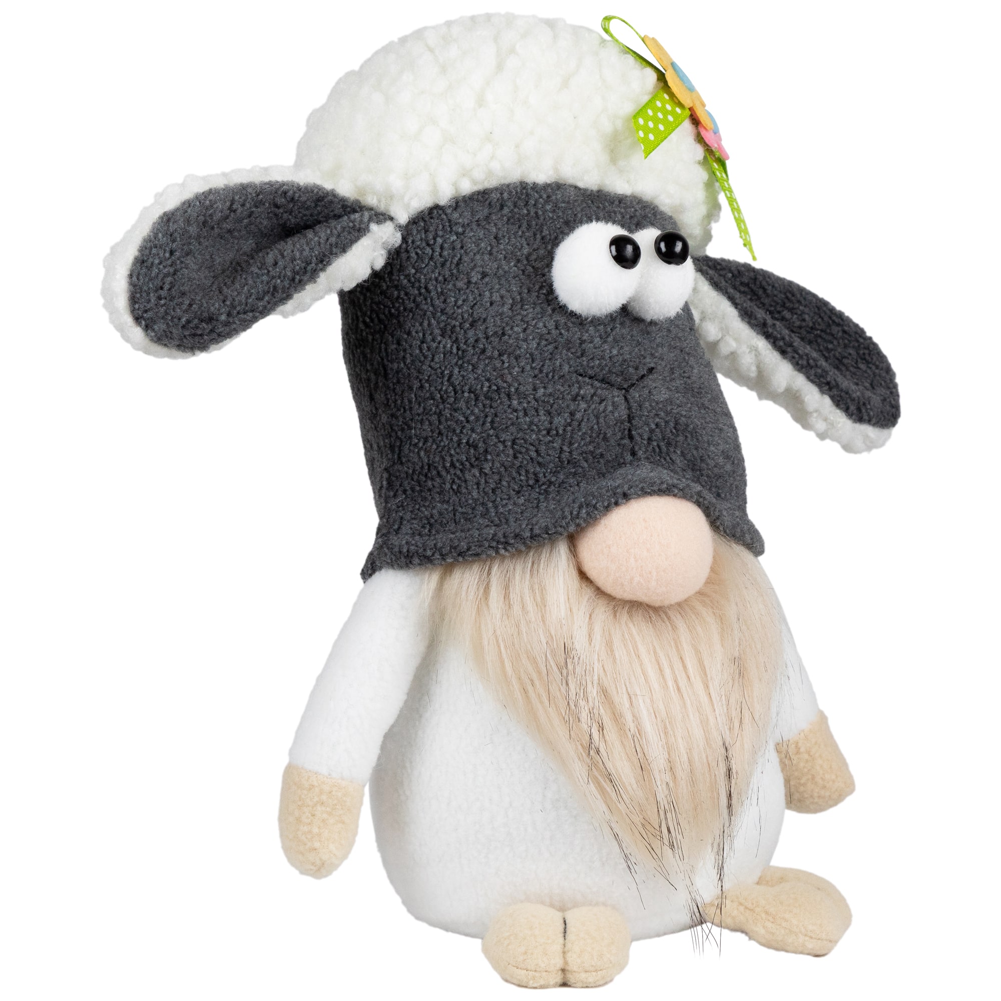 9" Tan & Gray Plush Floral Sheep Gnome Easter Decoration