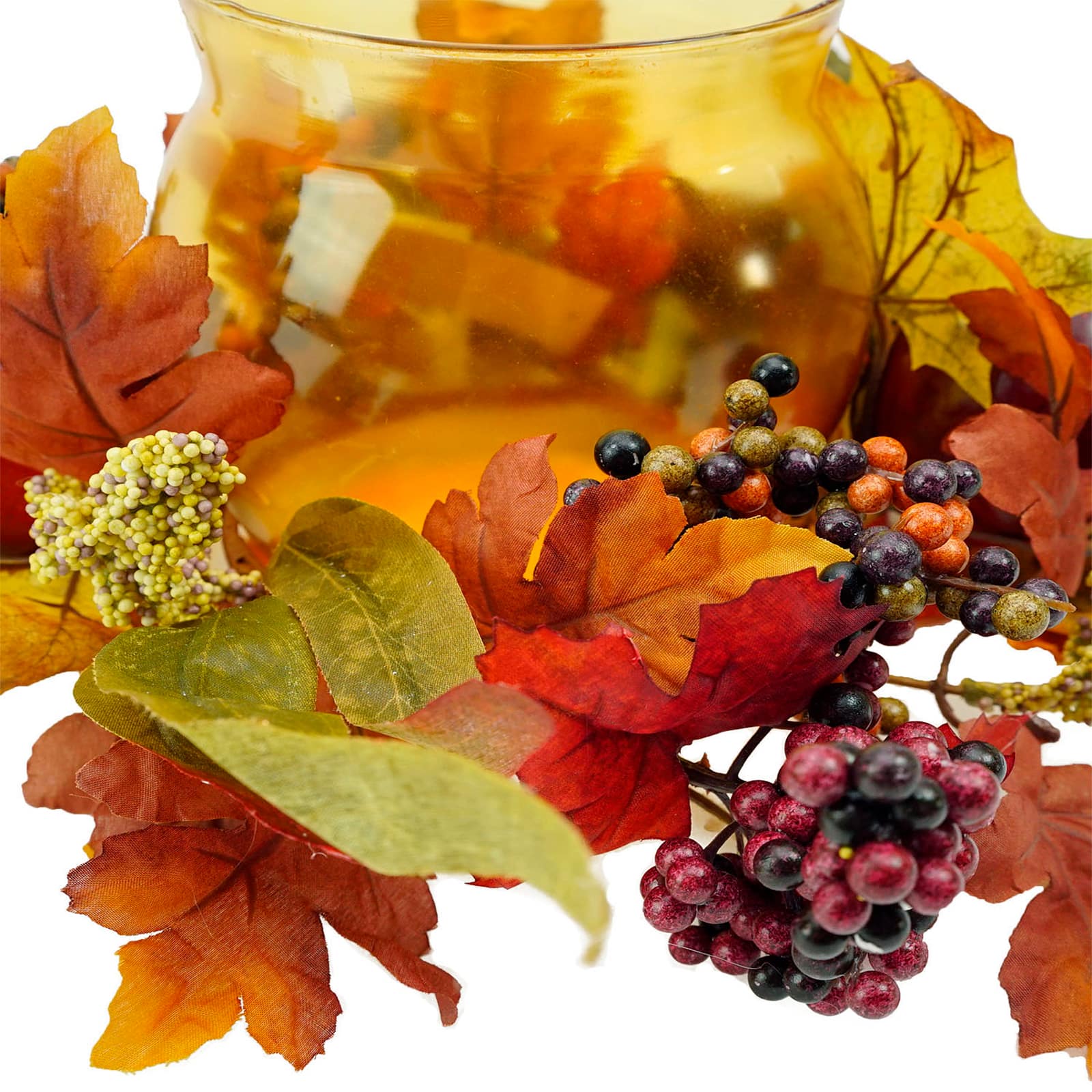 17" Autumn Apple & Berry Hurricane Glass Pillar Candle Holder