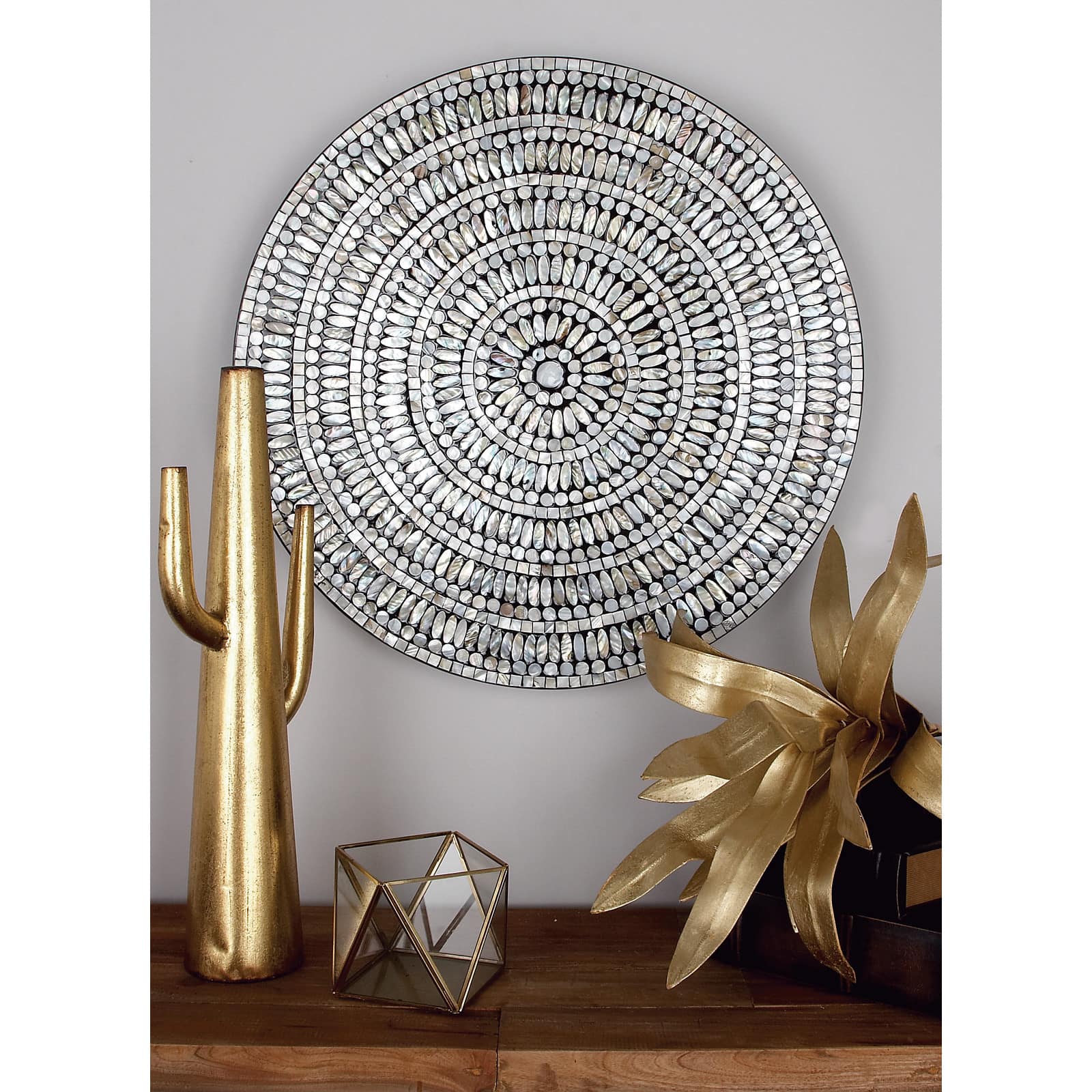 Tan Coastal Ornamental Mother of Pearl Wall Decor, 27" x 27"