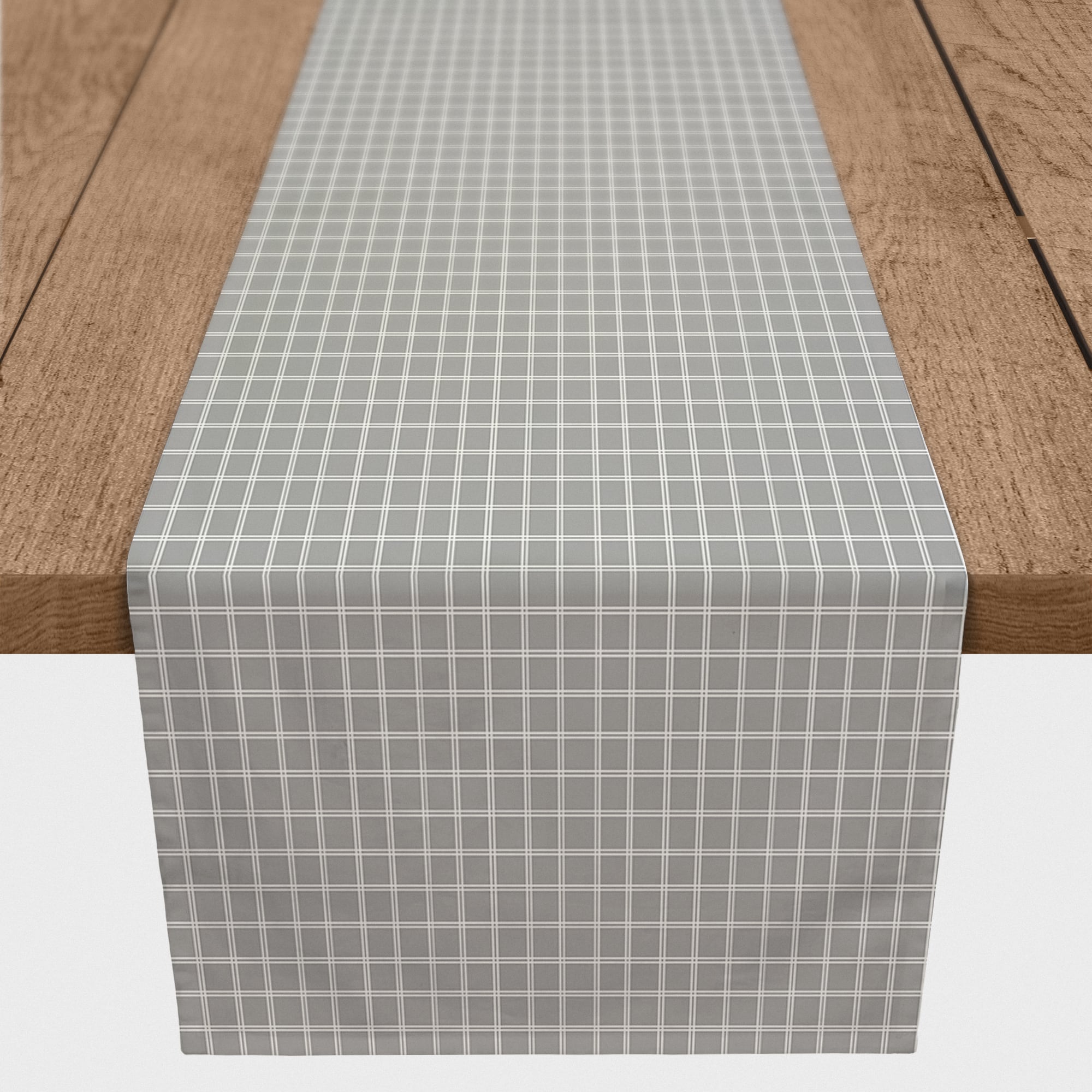 72" Gray & White Grid Pattern Cotton Twill Table Runner
