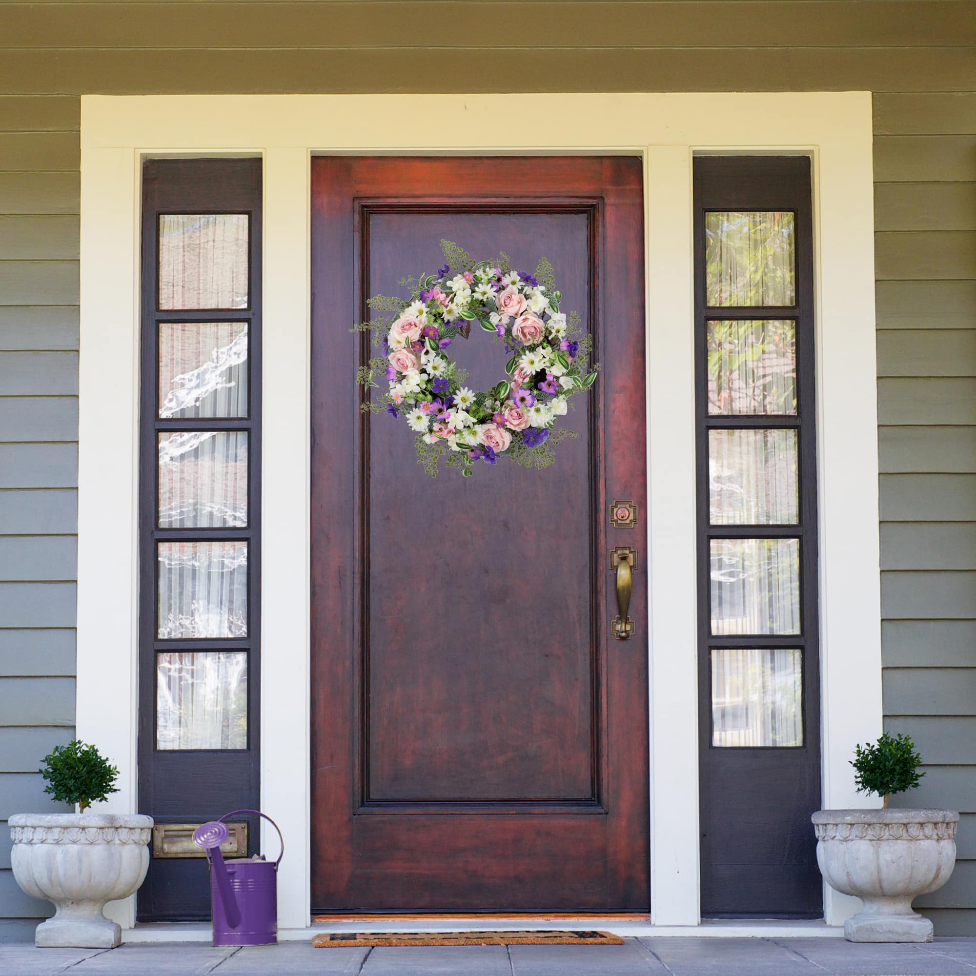 24" Mixed Floral & Fern Artificial Spring Wreath