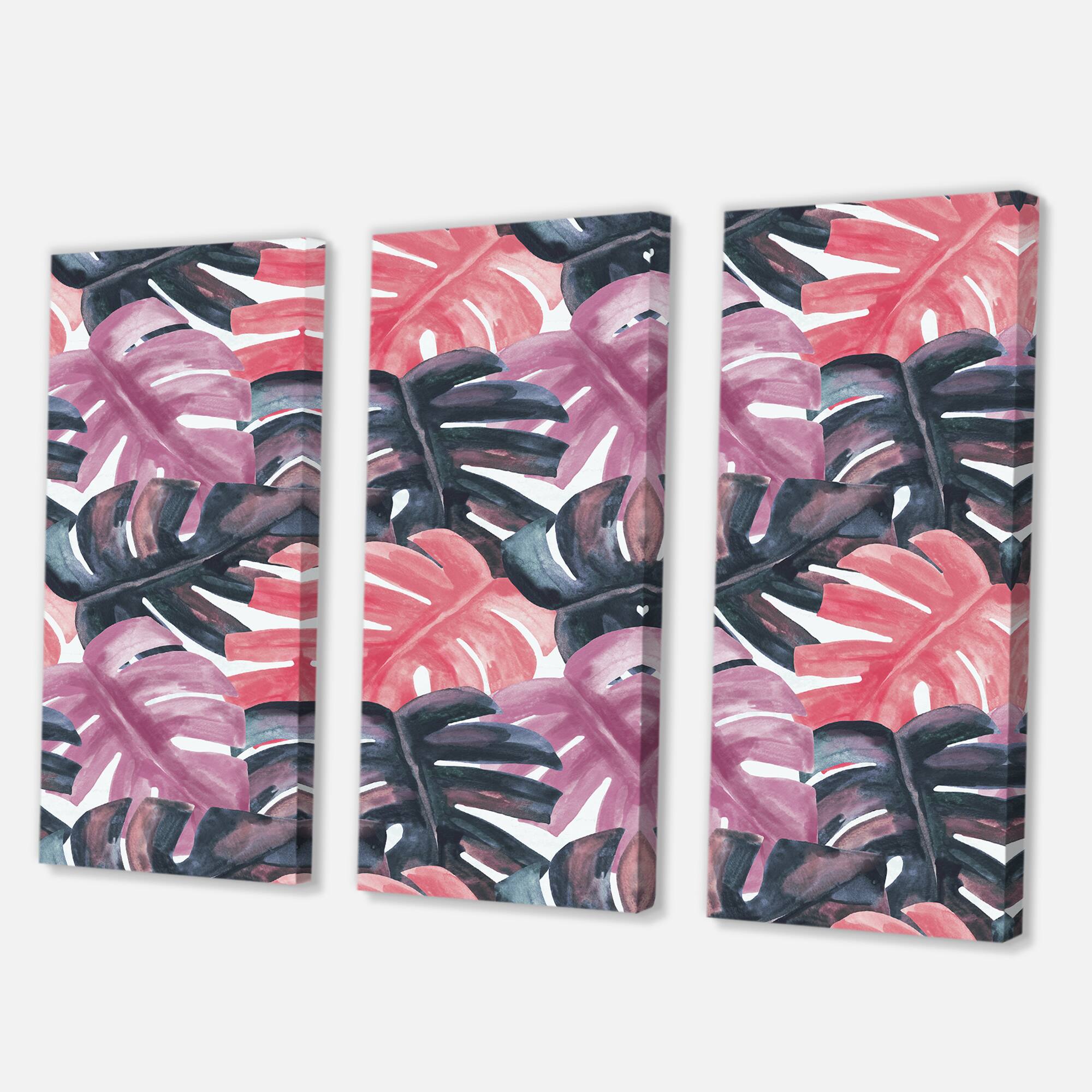 Designart - Colored Monstera On Rough Brush Strokes II - Tropical Canvas Wall Art Print