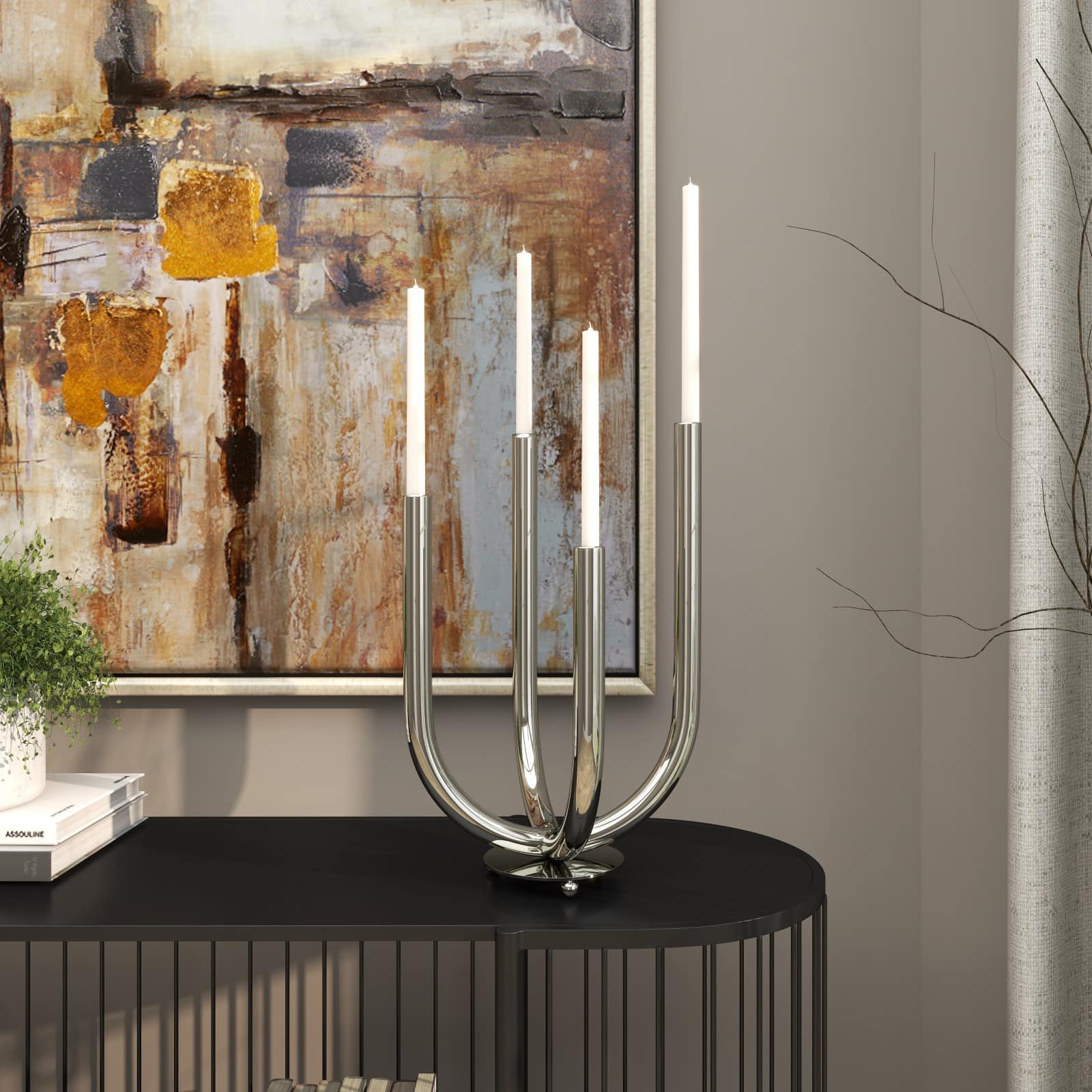15" Silver Stainless Steel Abstract U-Shaped Candelabra