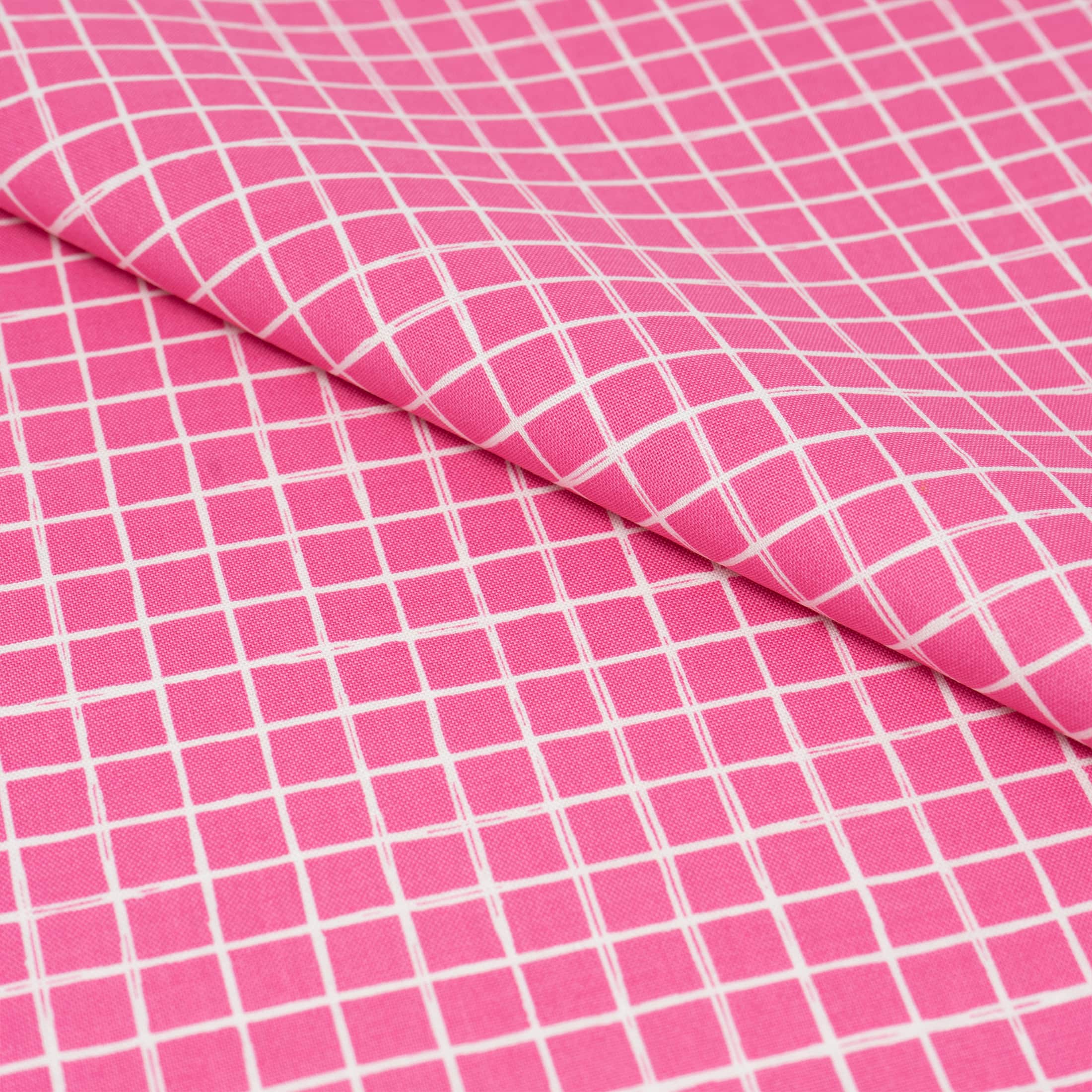 SINGER Pink Plaid Print Cotton Fabric