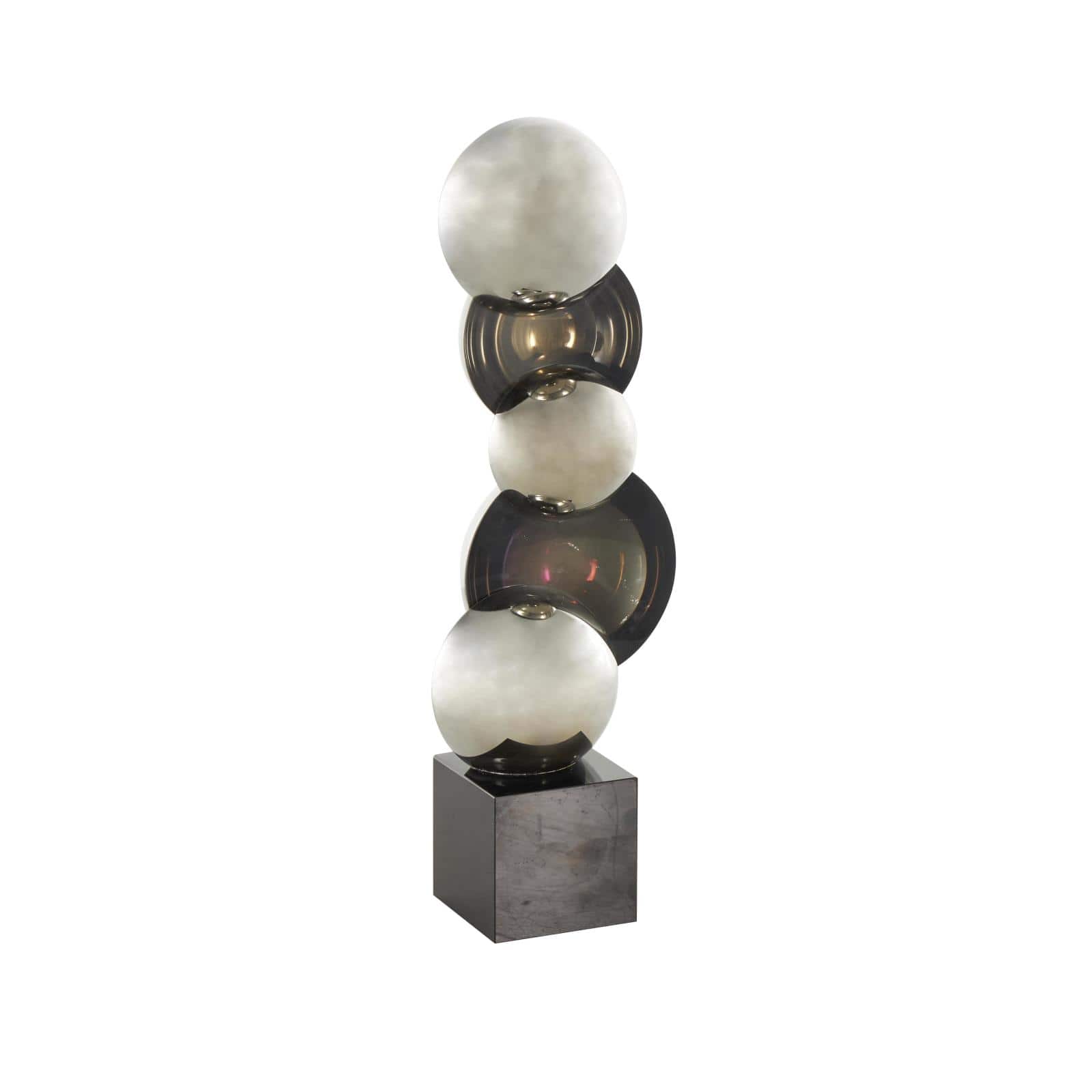 15.75" Black Glass Abstract Stacked Orb Sculpture with Black Base