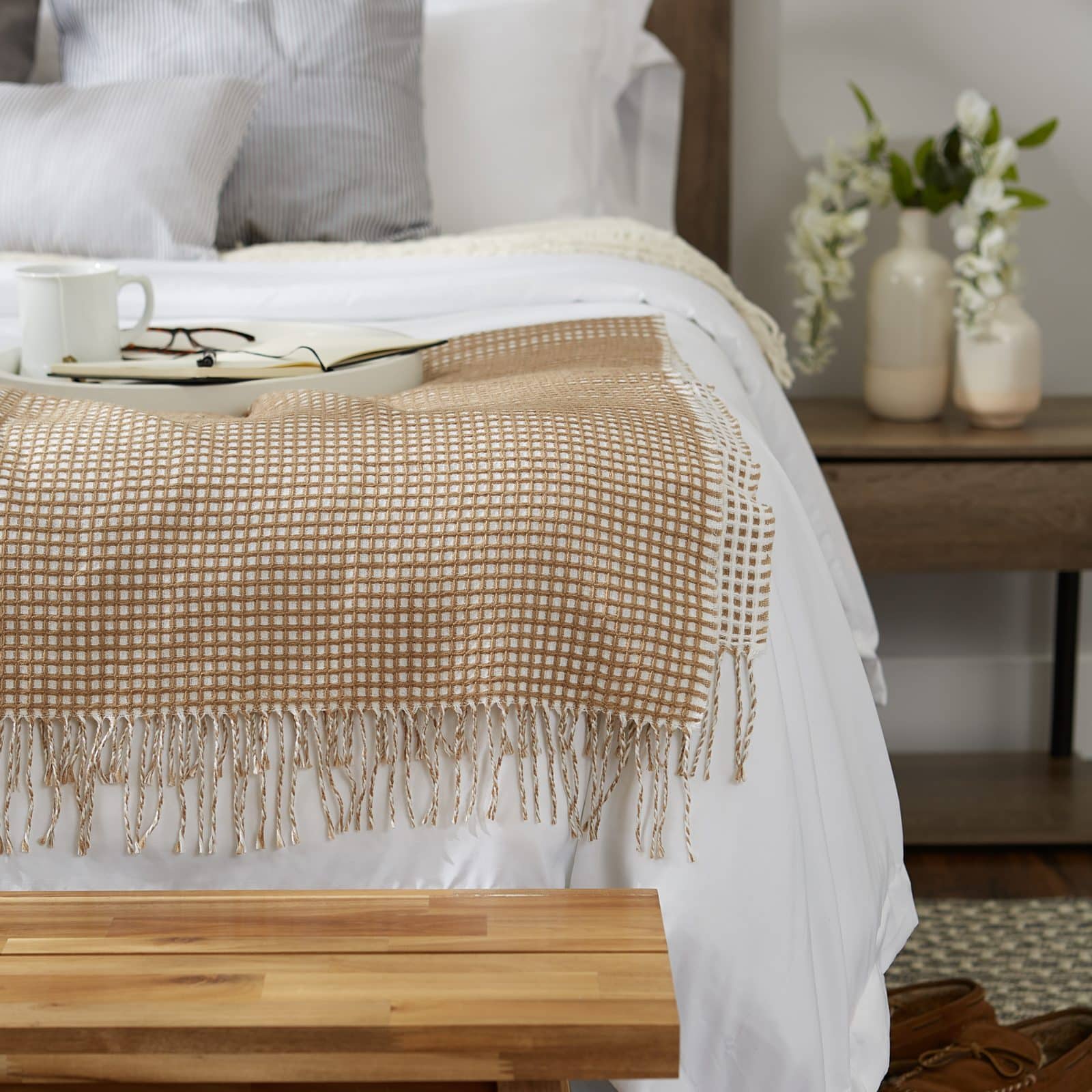 DII® Stone & White Waffle Knit Throw