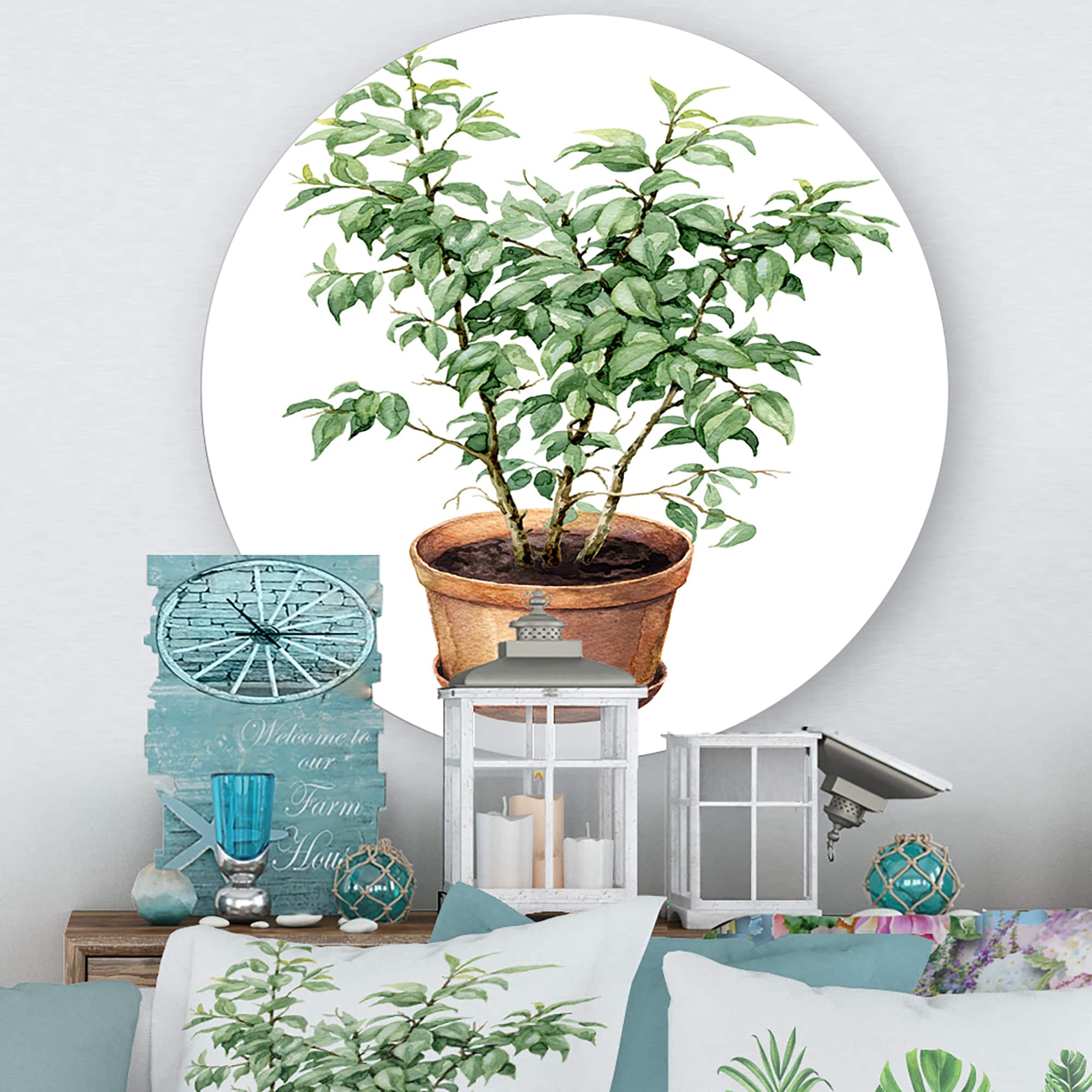 Designart - Ficus Benjamina In Clay Flowerpot