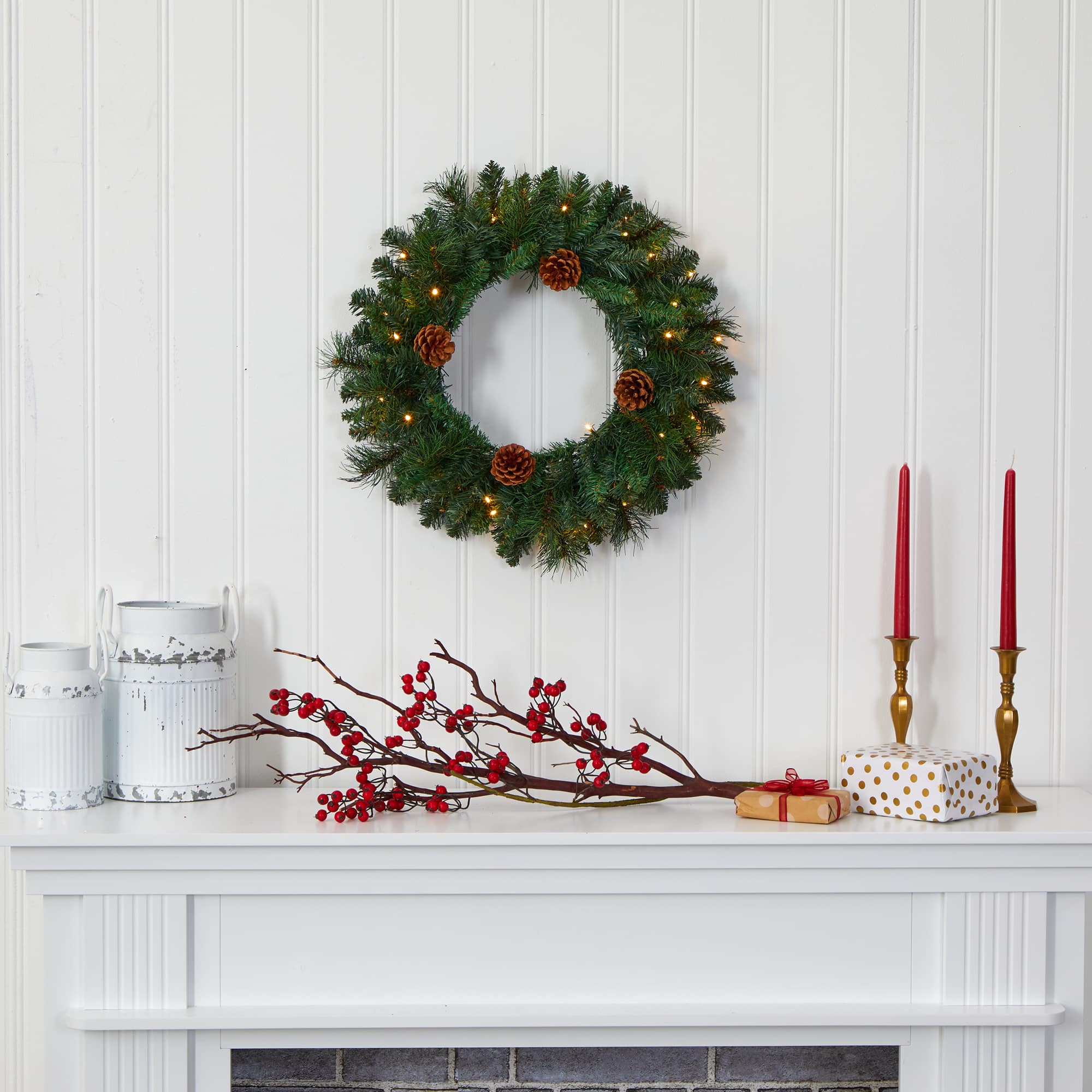 20" LED Pine & Pinecone Artificial Christmas Wreath