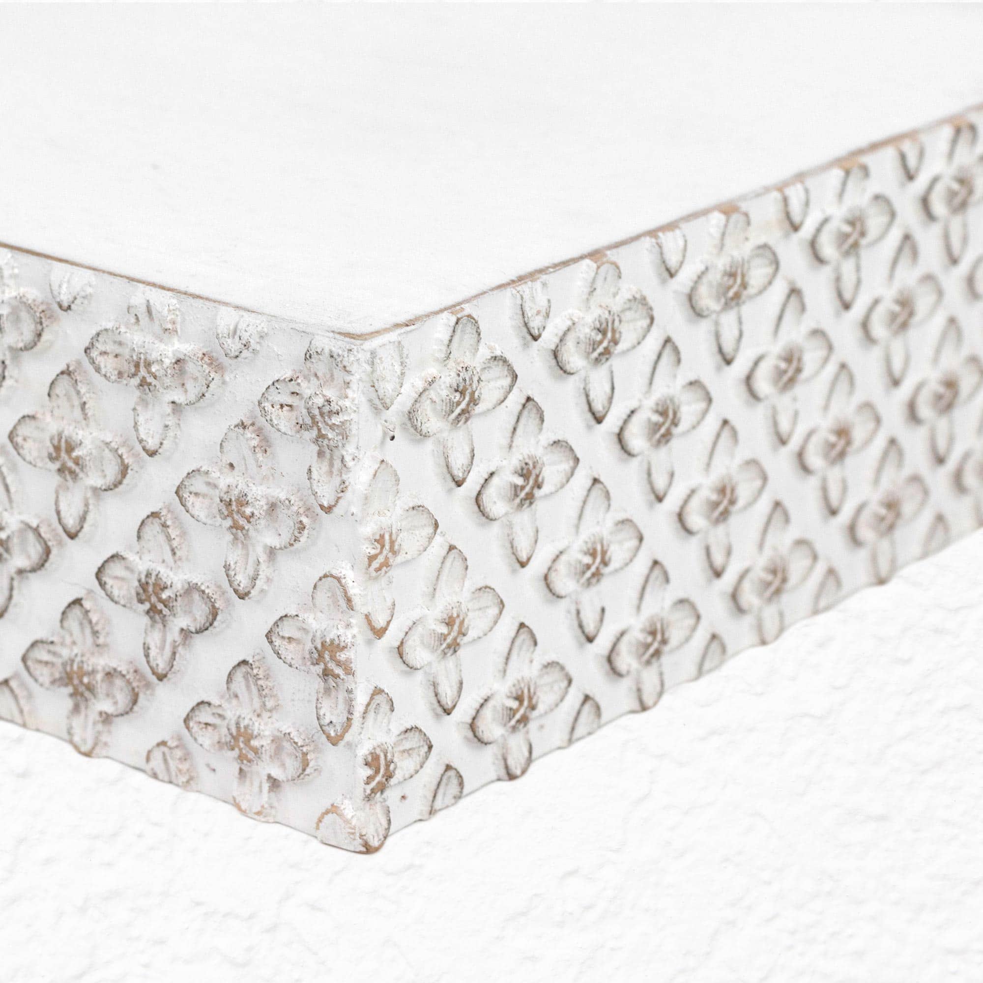 Small White Rustic Embossed Wood Floating Wall Shelf
