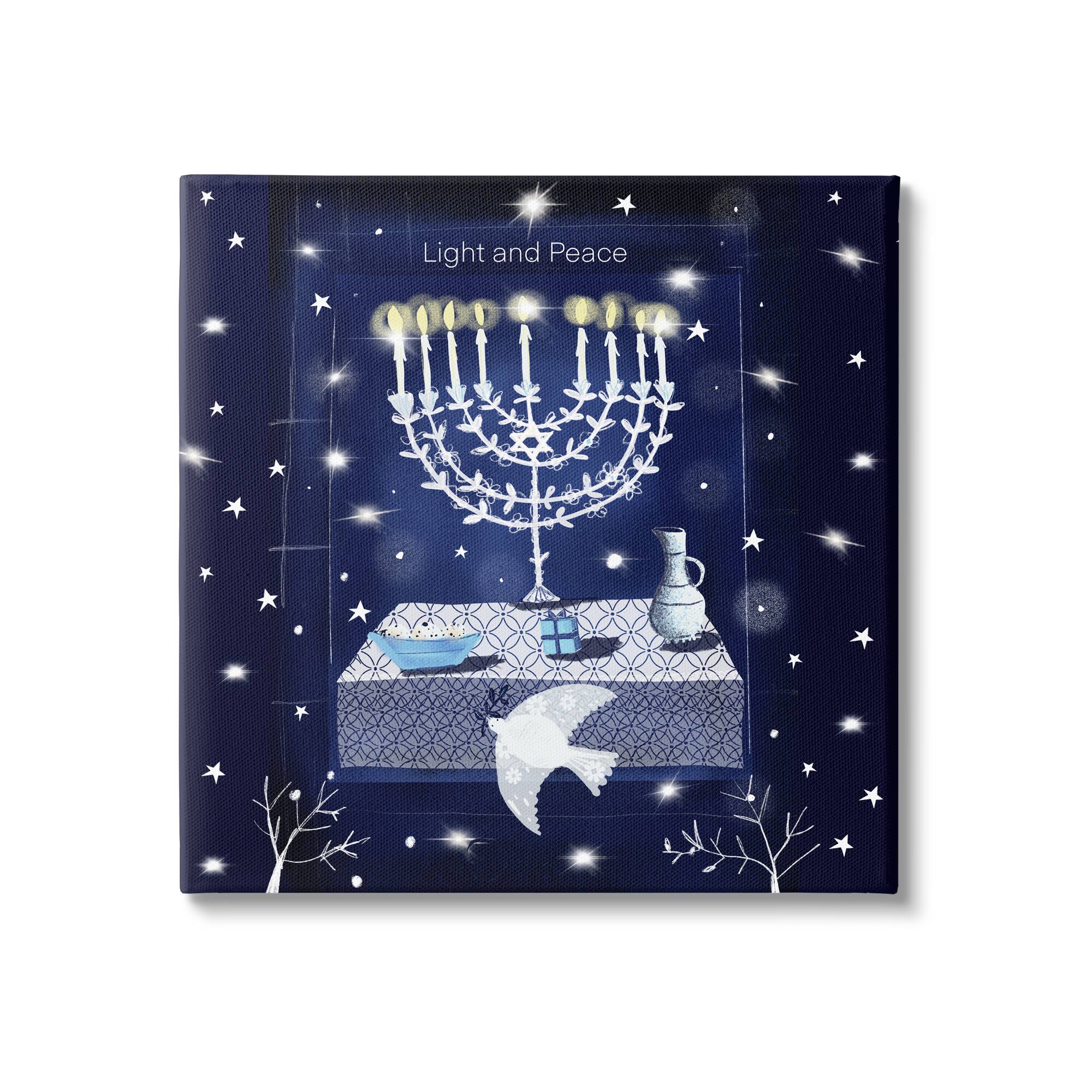 Stupell Industries Light & Peace Menorah Stars Canvas Wall Art