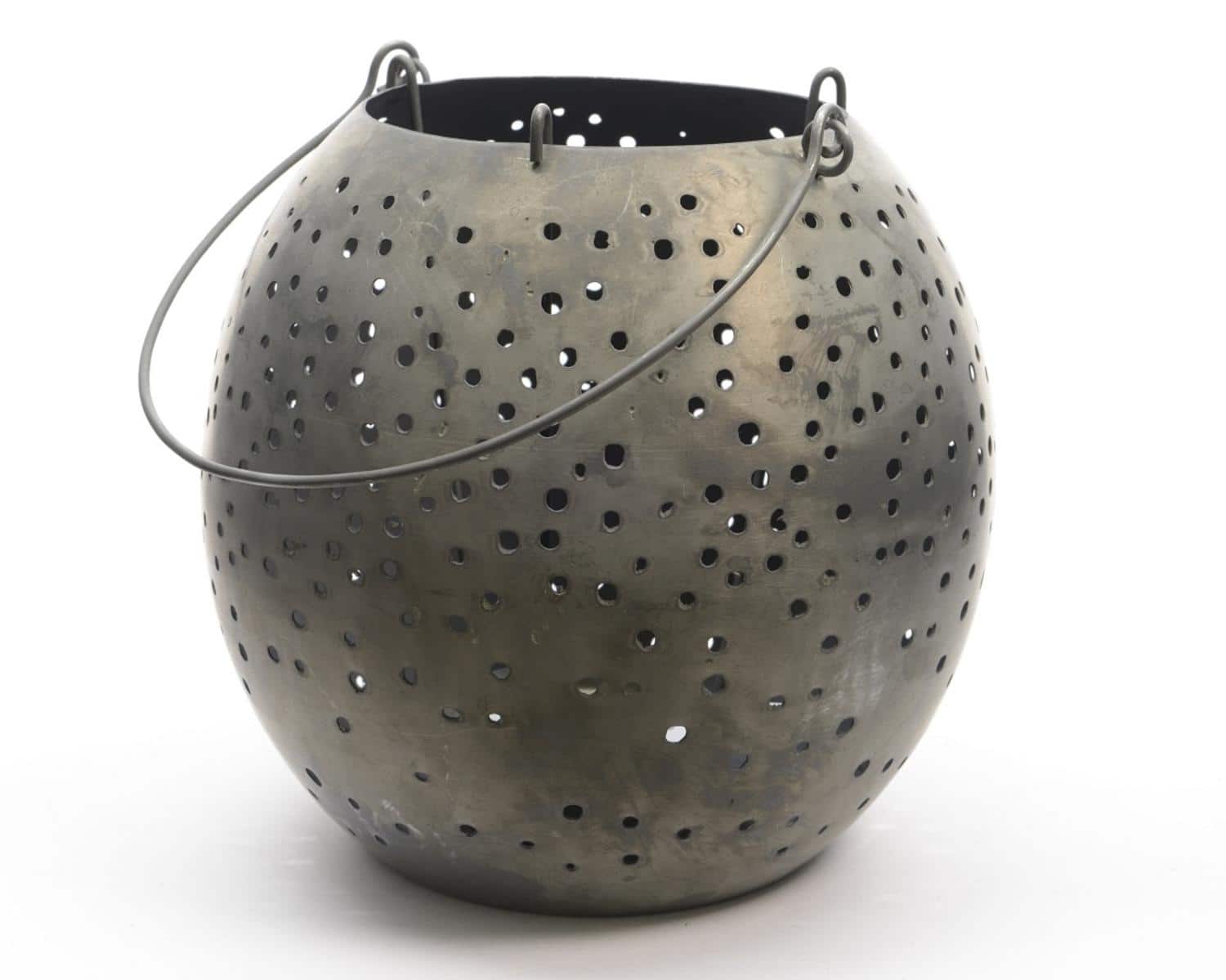6.25" Botanic Beauty Zinc Cut-Out Candle Holder Lantern, Gray