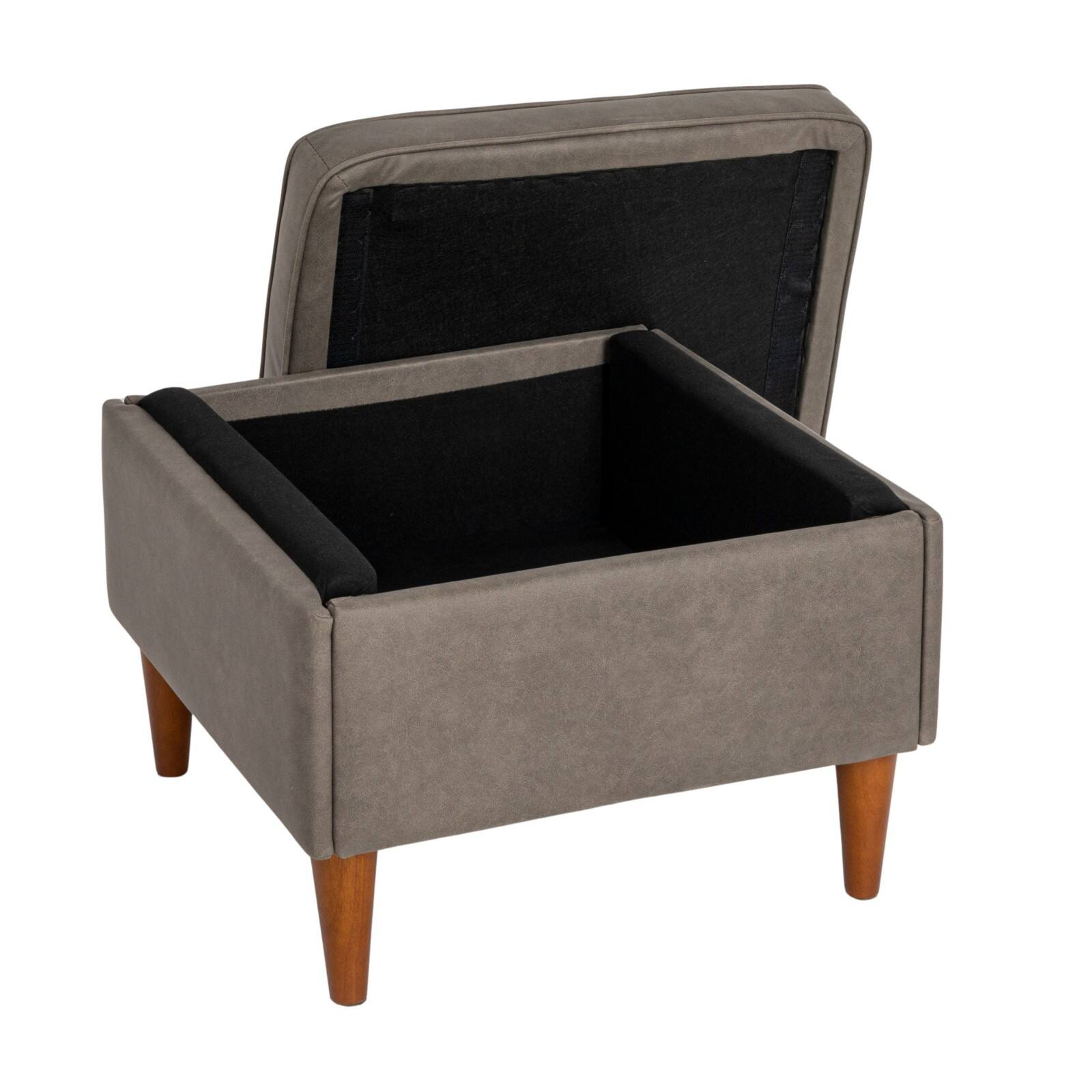 Hello Honey® Atley Ash Gray Vegan Leather Upholstered Modern Storage Ottoman