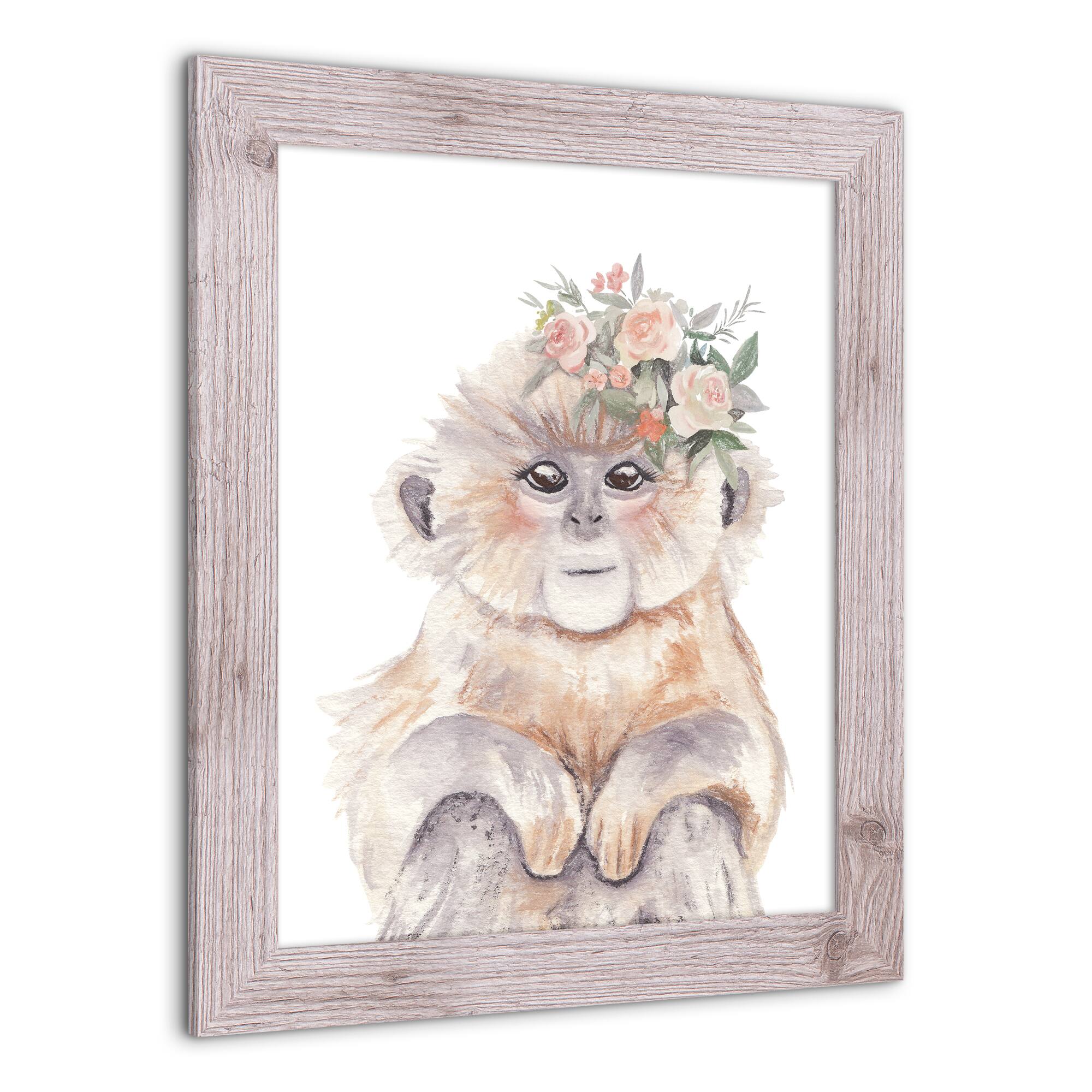 Floral Headpiece Monkey Framed Print Wall Hanging