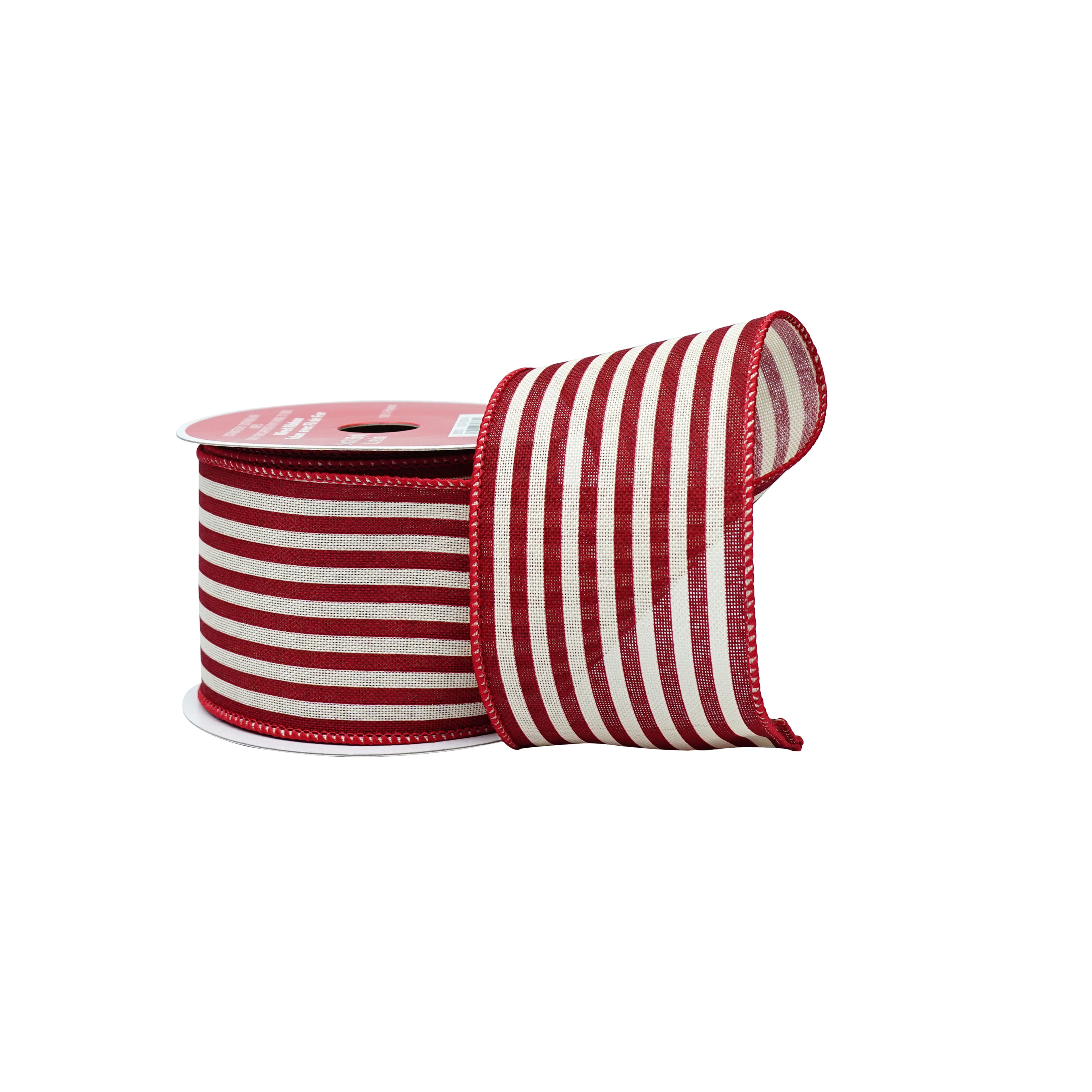 2.5" x 6.6yd. Red & White Stripes Wired Faux Linen Ribbon by Celebrate It®
