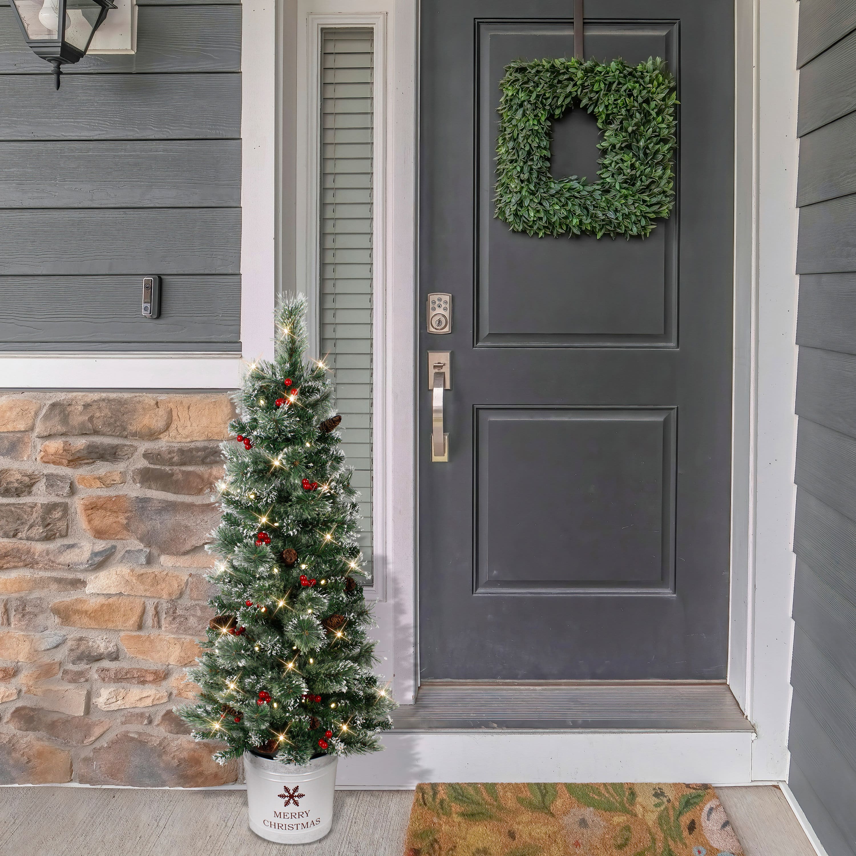 4.5ft. Pre-Lit Potted Pine Artificial Christmas Tree