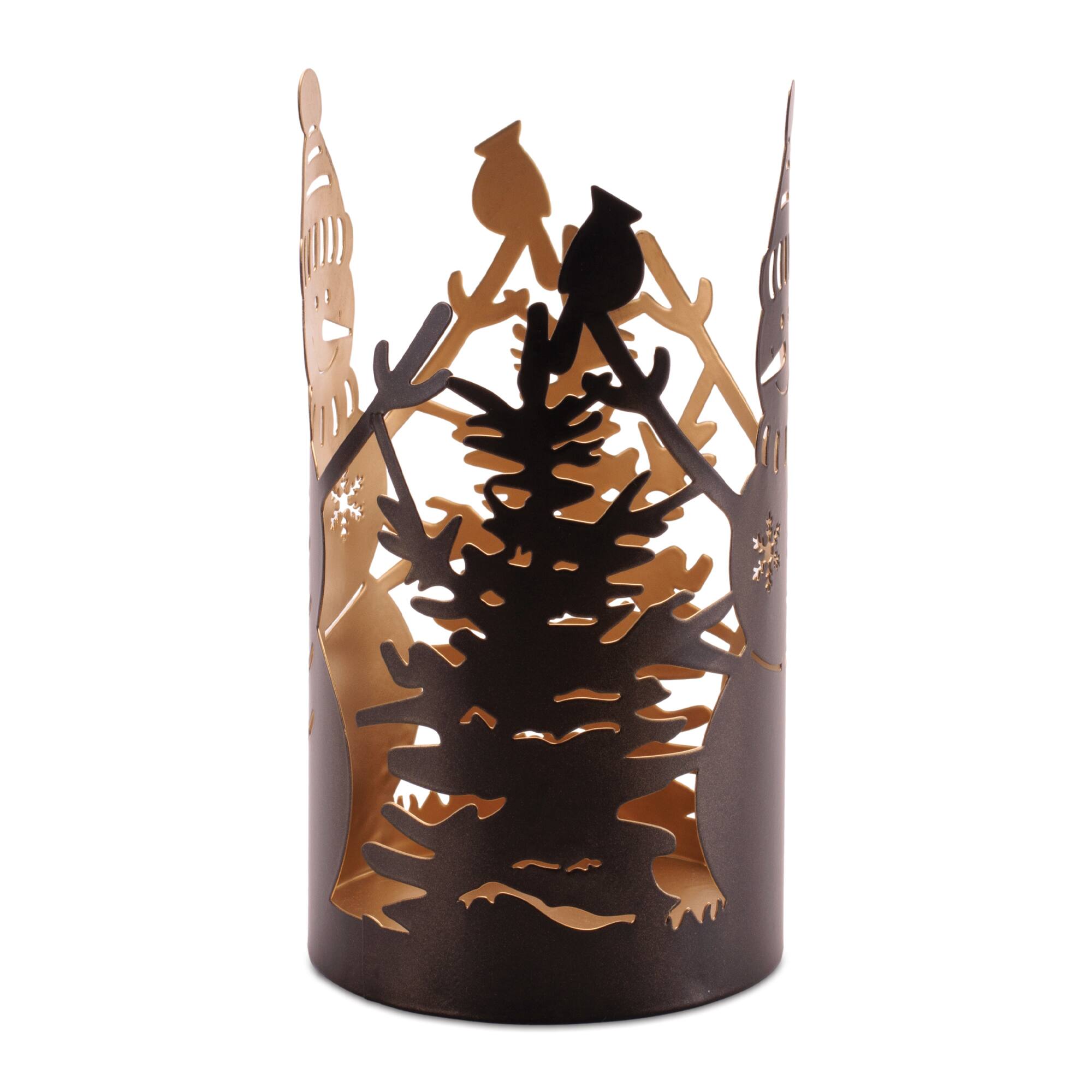 Melrose Snowman & Forest Metal Cut Candle Holder Set