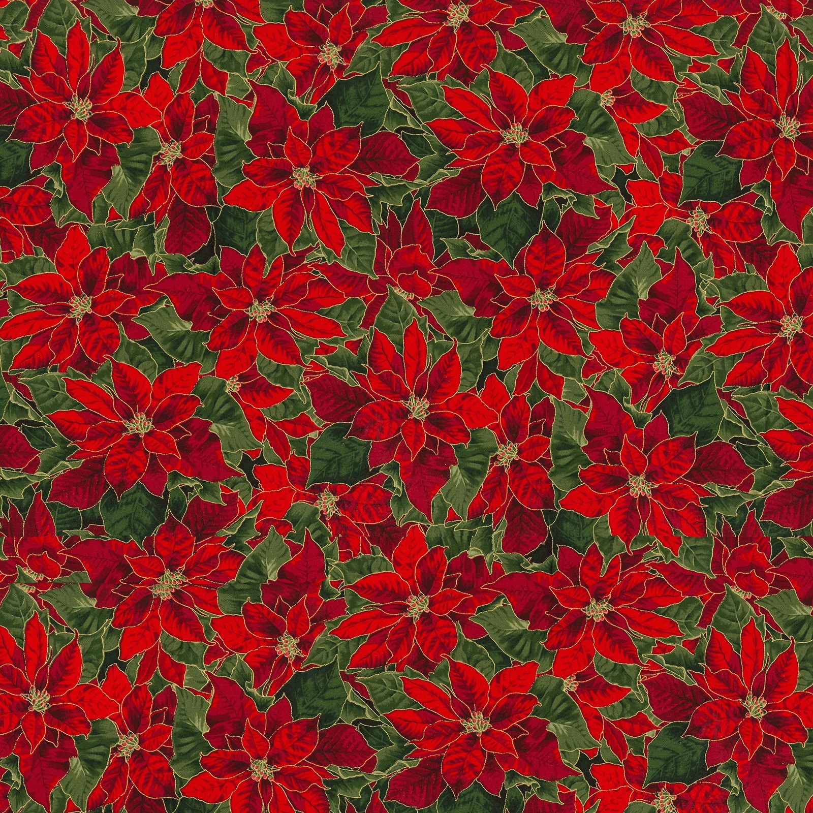 Fabric Traditions Christmas Red Poinsettia Cotton Fabric