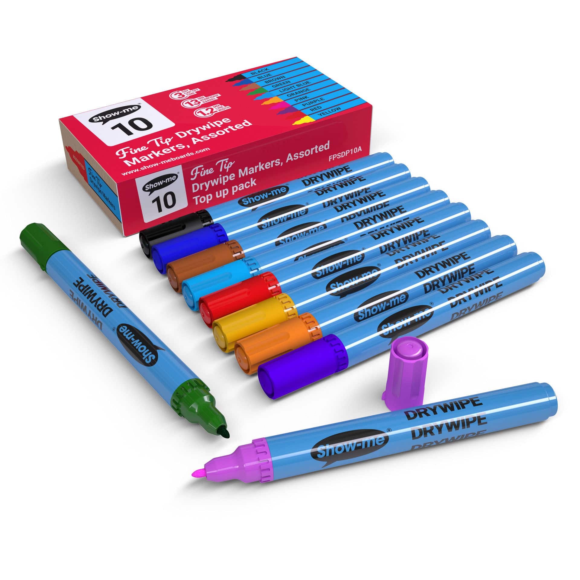 Show-me® Fine Tip Slim Barrel Dry Erase Markers, 10ct.