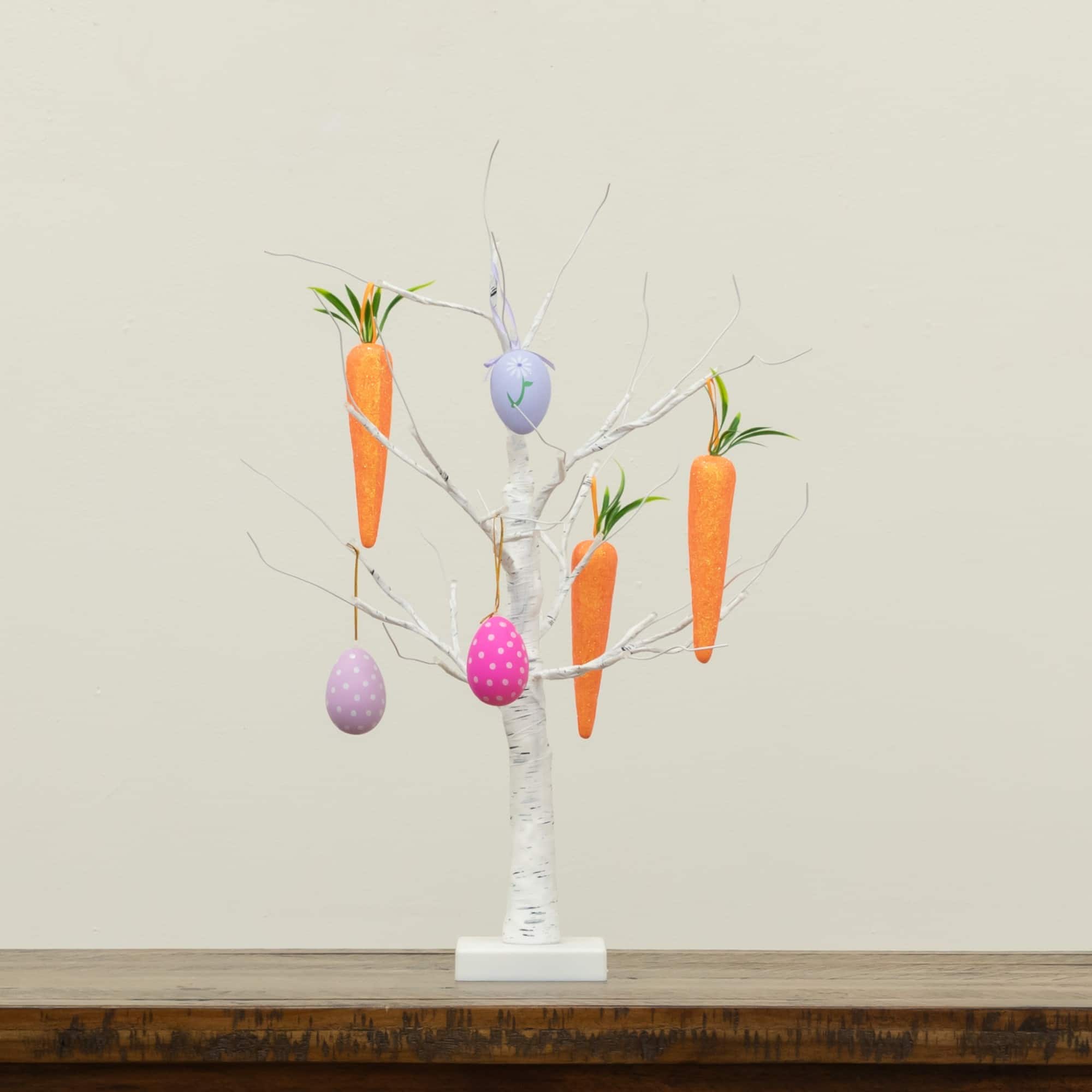 2ft. Pre-Lit Artificial Easter Egg and Carrots Ornament Twig Tree with 24 Warm White LED Lights