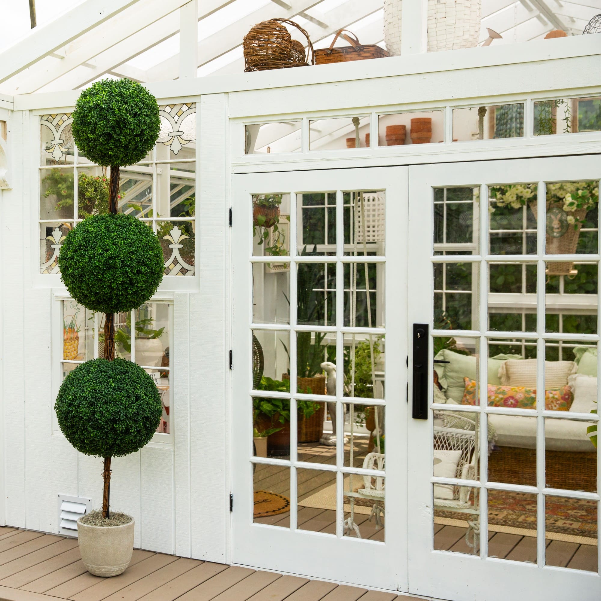 8ft. UV Resistant Artificial Triple Ball Boxwood Topiary Tree (Indoor/Outdoor)