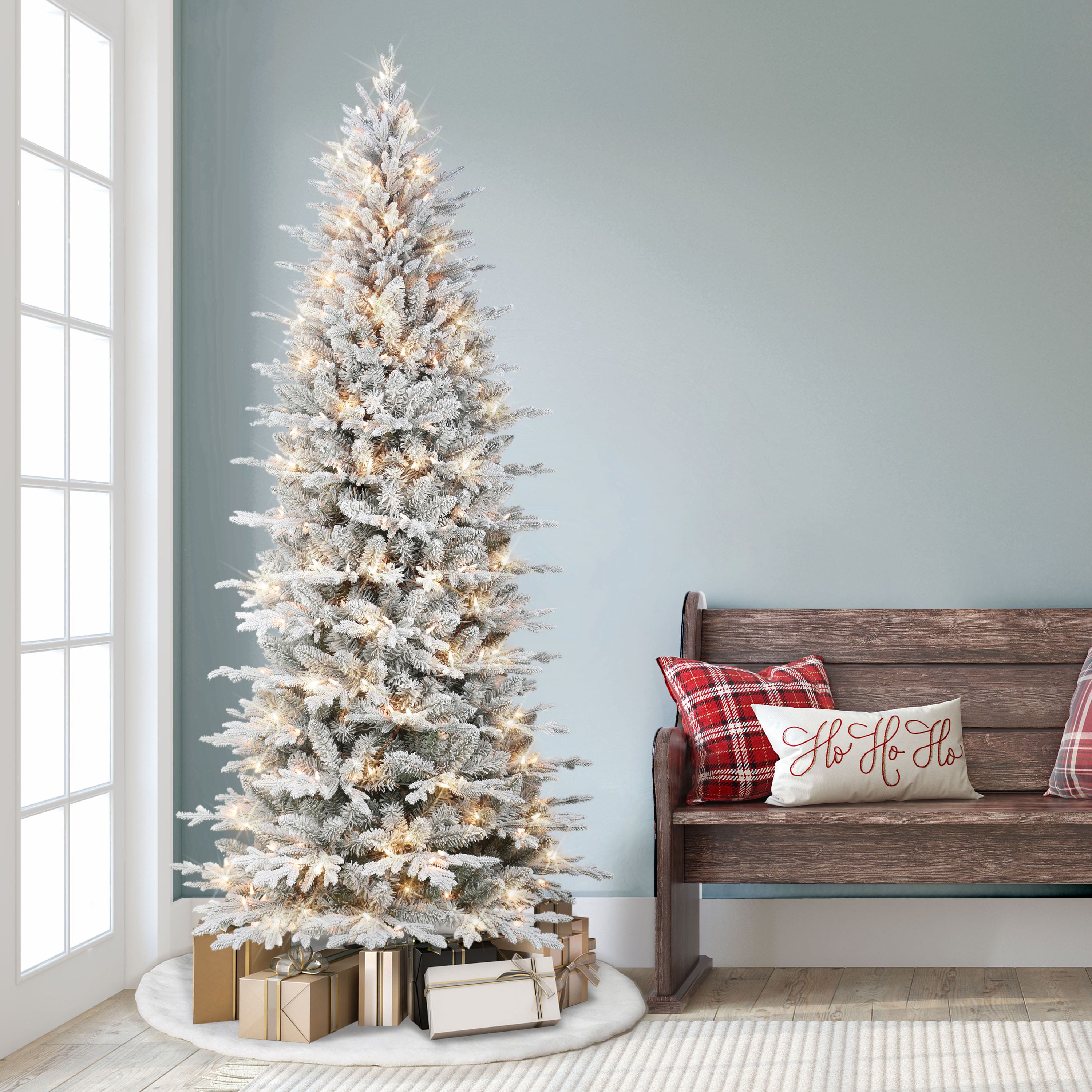 7.5ft. Pre-Lit Flocked Northern Fir Artificial Christmas Tree, Clear Lights