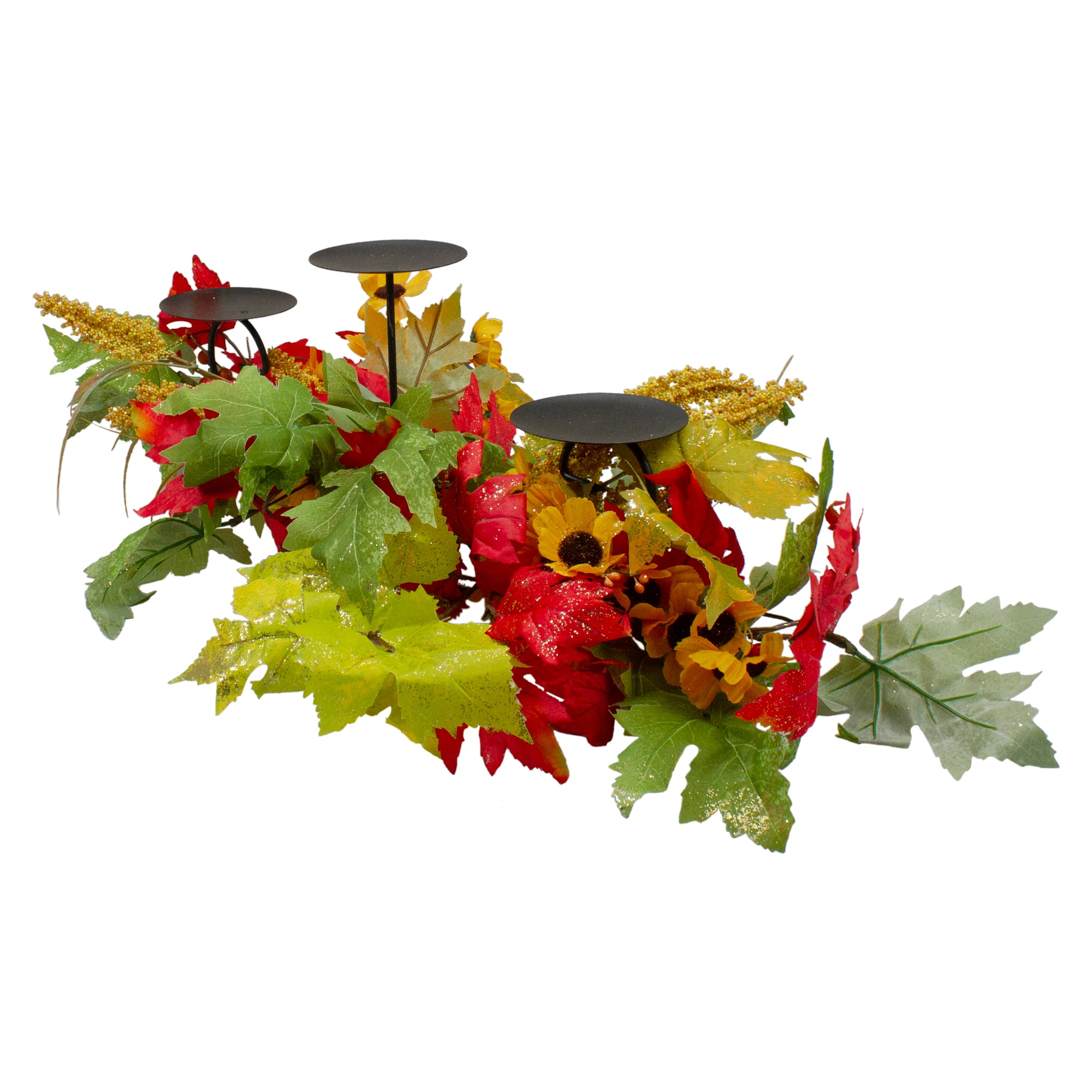 28" Yellow Sunflower & Red Leaves Fall Harvest Candle Holder