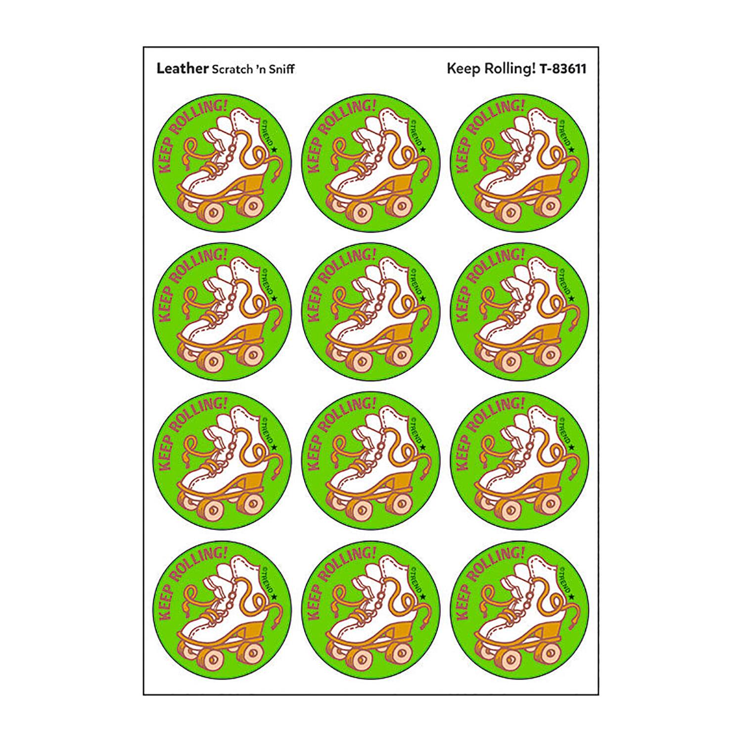 TREND Enterprises® Keep Rolling! Leather Scented Stickers, 6 Packs of 24