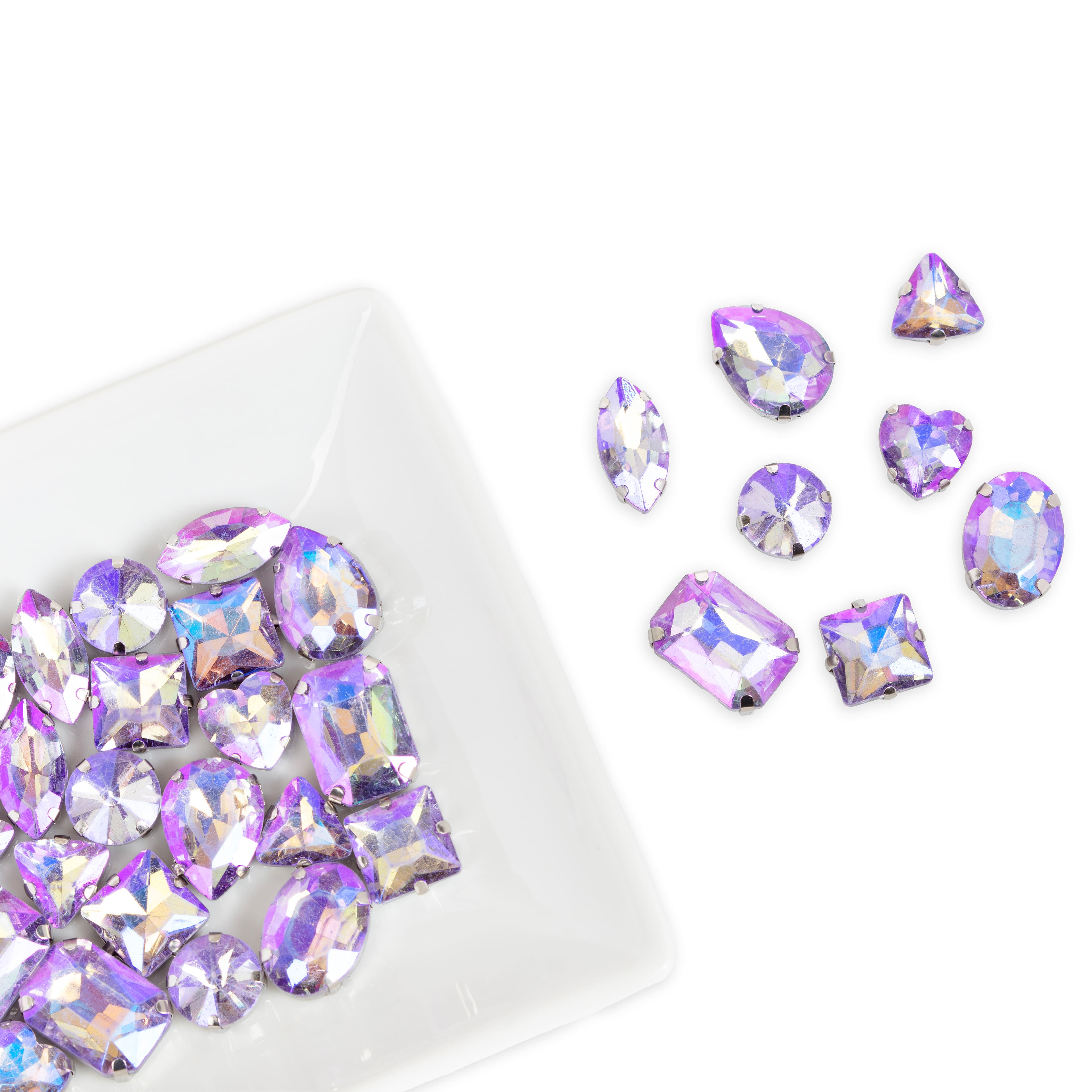 CousinDIY Silver Mocha Light Amethyst AB Glass Sew-On Rhinestones, 38ct.