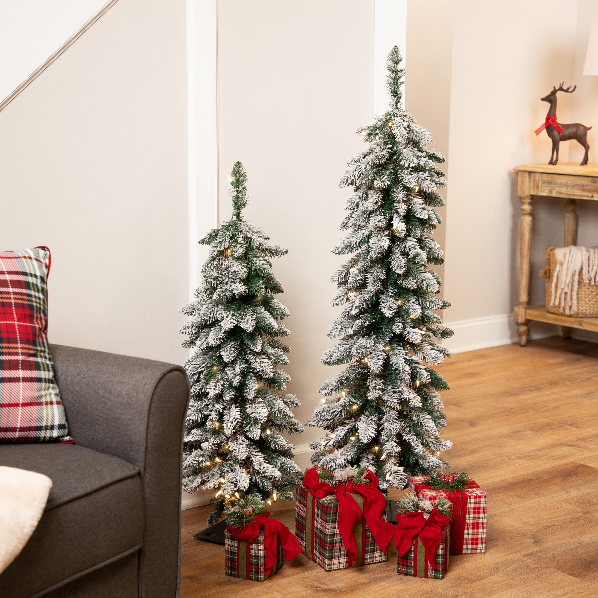 4ft. Pre-Lit Flocked Alpine Pencil Artificial Christmas Tree, Clear Lights