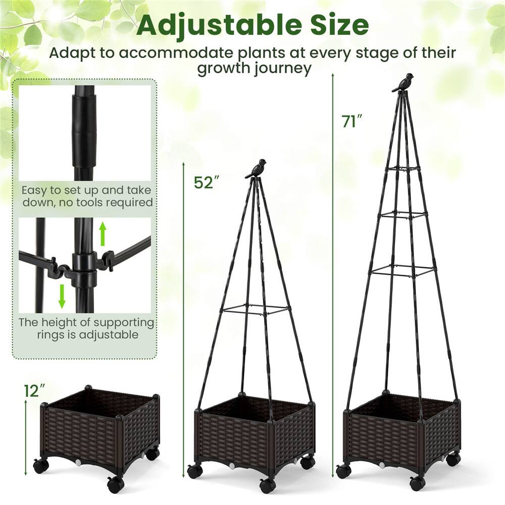 Costway Raised Garden Bed with Plant Box & Obelisk Trellis Lockable Wheels Cage Planter Set