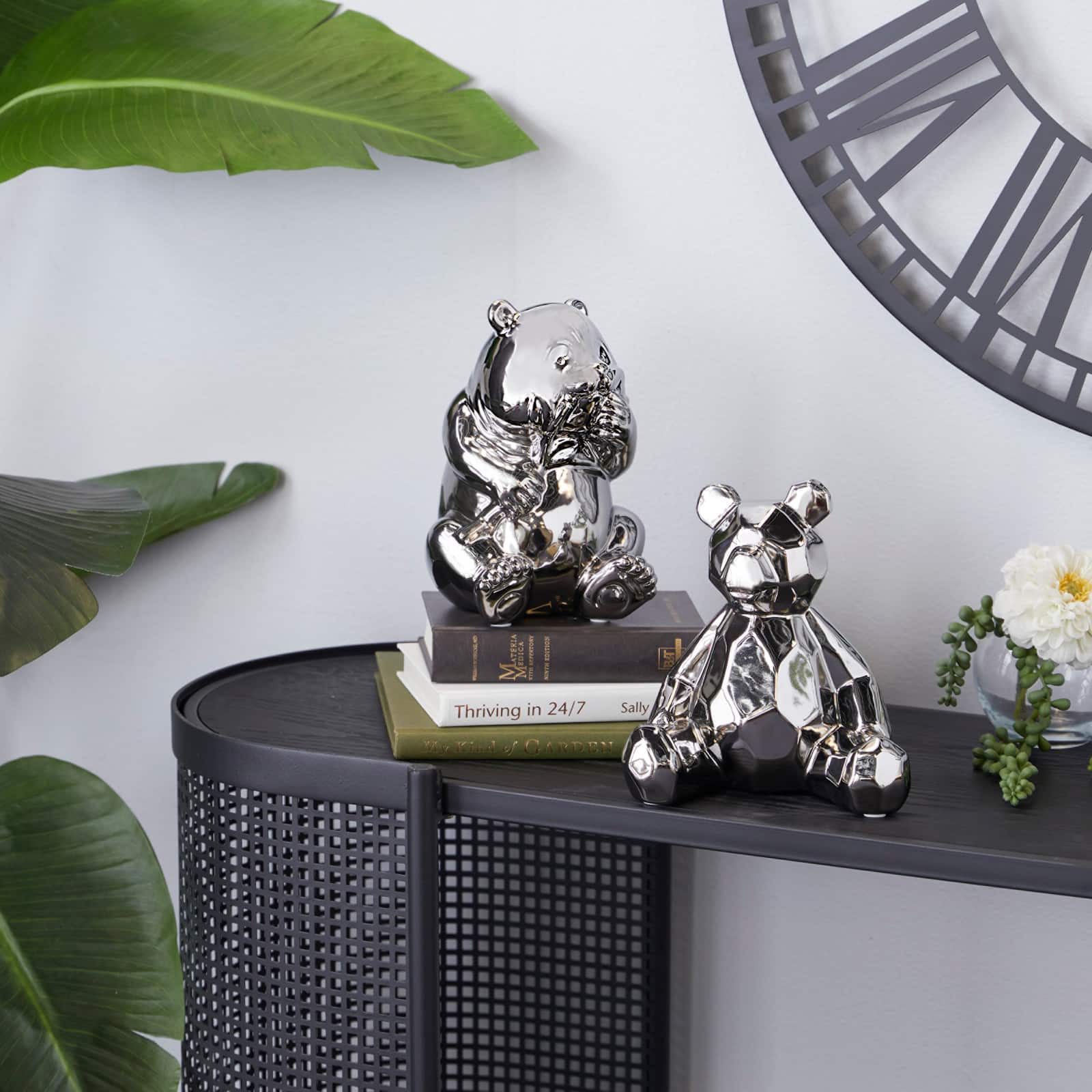 CosmoLiving by Cosmopolitan Set of 2 Silver Ceramic Sculpture 8", 7"