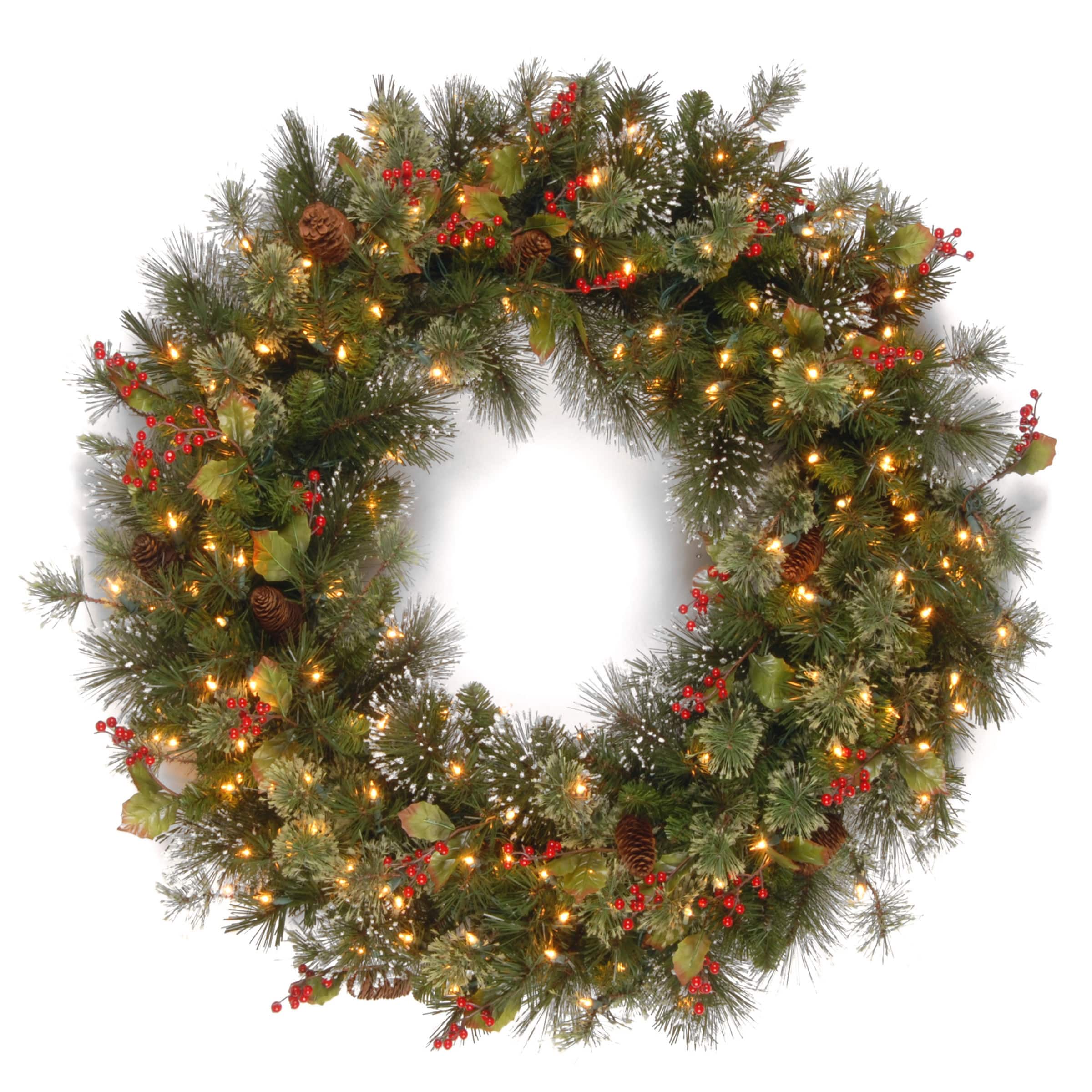 30" Wintry Pine® Wreath with Pine Cones, Red Berries, Snowflakes & Clear Lights By National Tree Company in Green | 30" x 6" x 30" | Michaels®