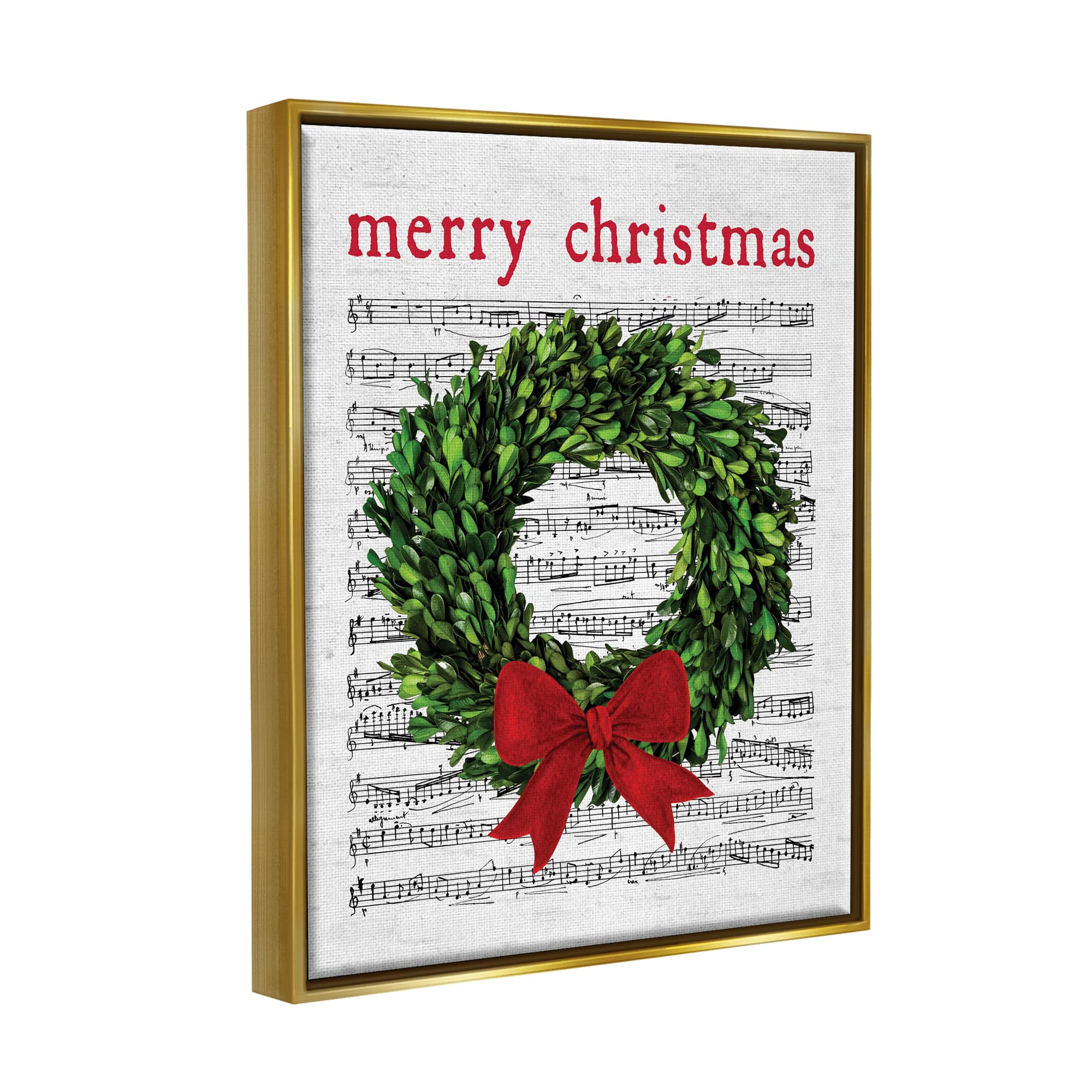 Stupell Industries Merry Christmas Song Wreath Framed Floater Canvas Wall Art