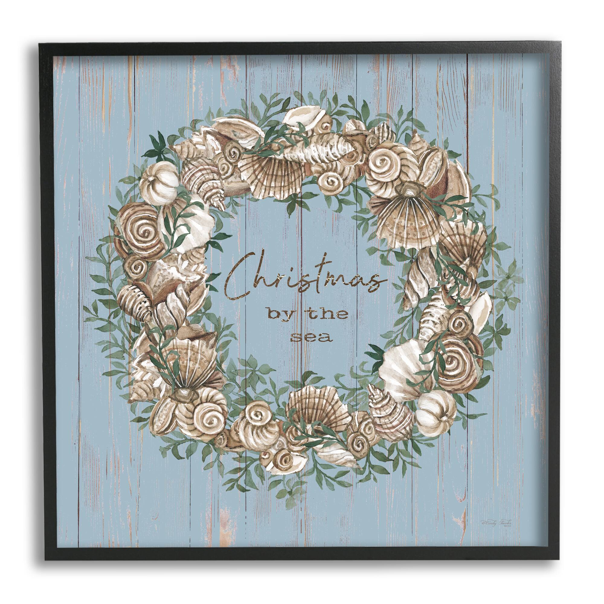 Stupell Industries Christmas By The Sea Shell Wreath Framed Giclee Art