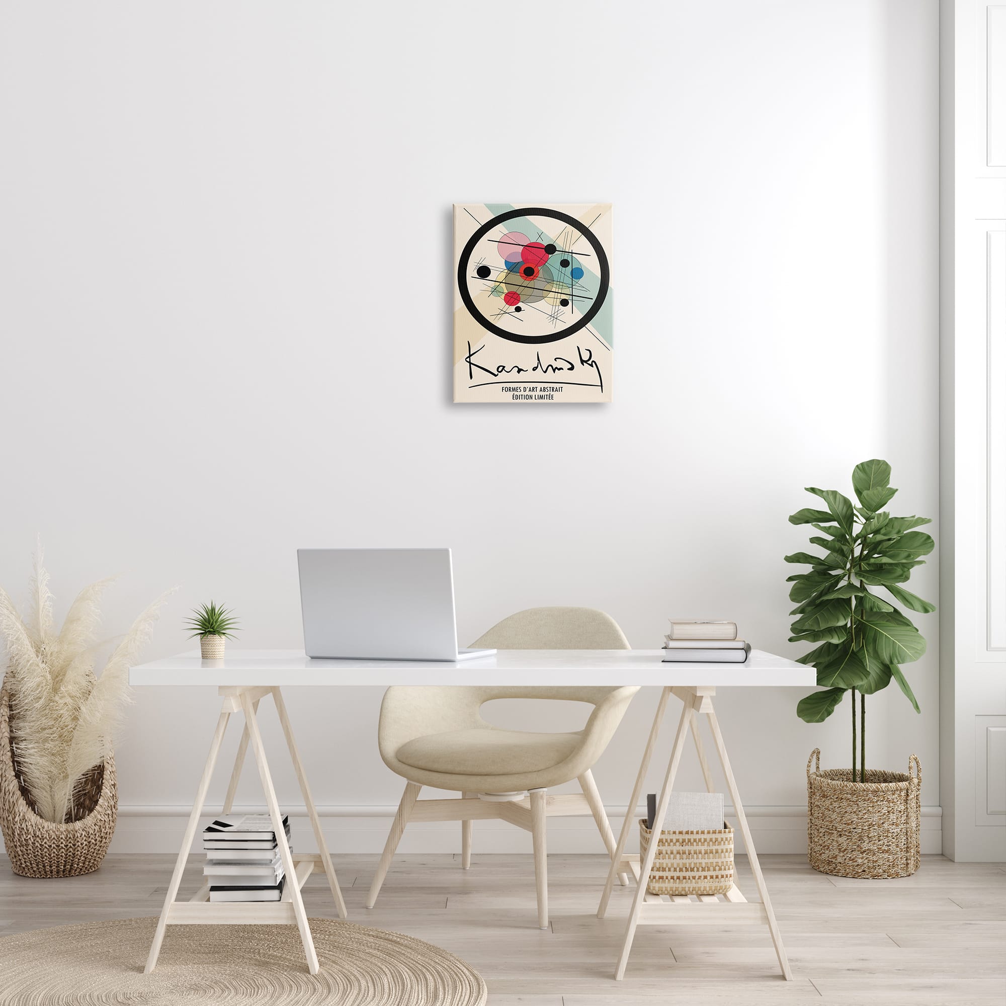 Stupell Industries Kandinsky Traditional Abstract Layered Circles Patchwork Lines Canvas Wall Art