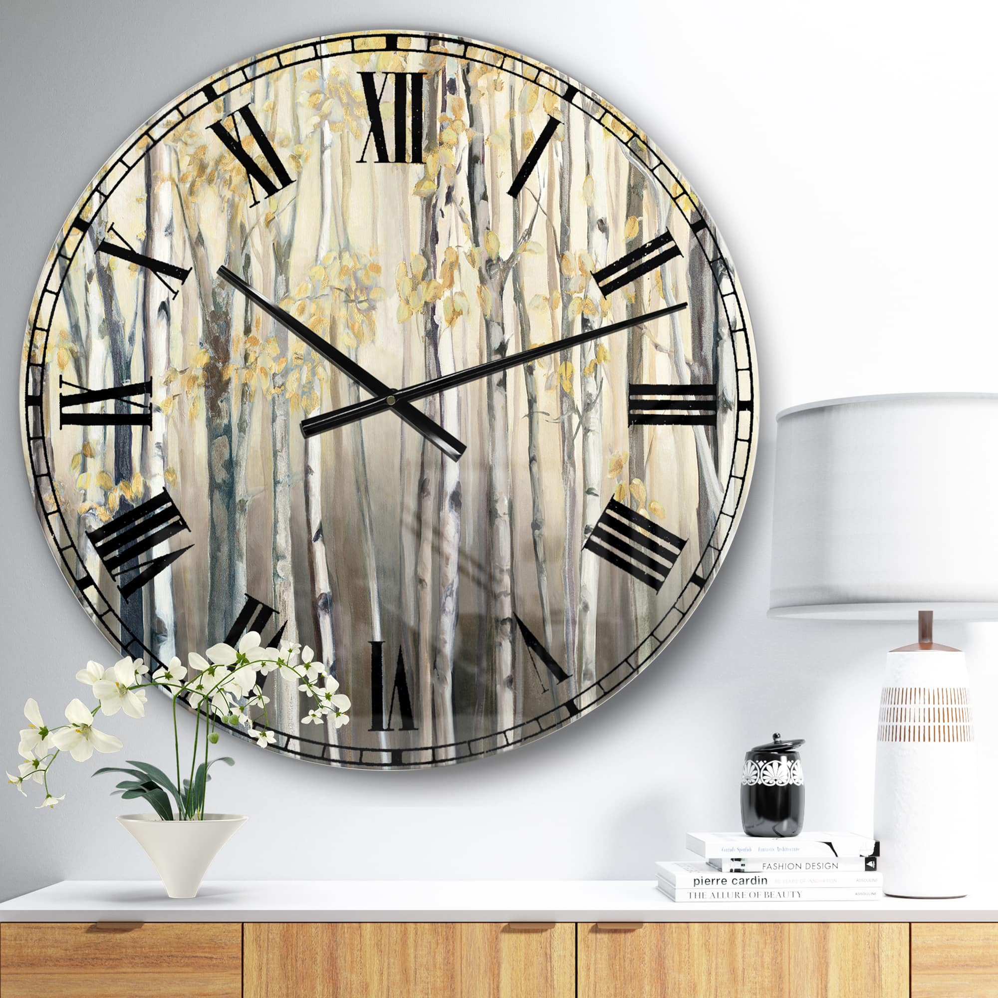 Designart Golden Birch Forest I Traditional Wall Clock