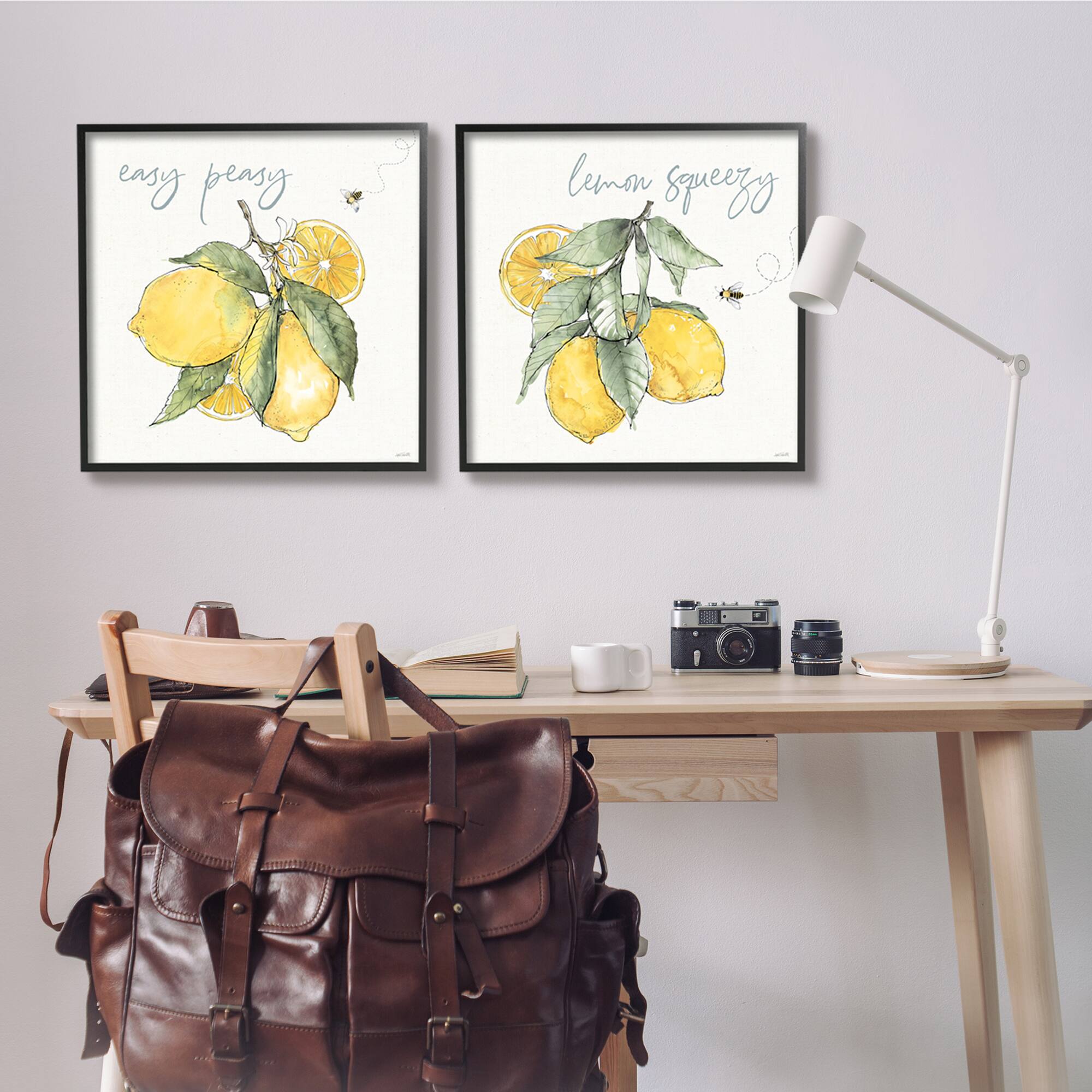 Stupell Industries Easy Peasy Lemon Squeezy Phrase Yellow Honey Bees Framed Wall Art