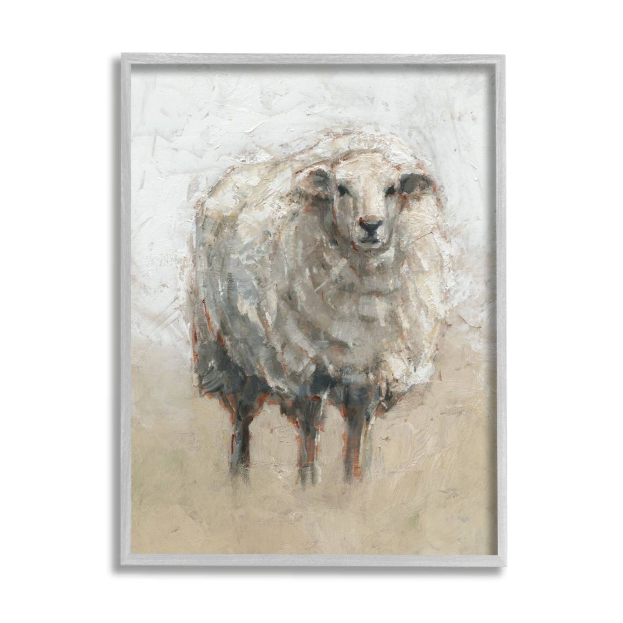 Stupell Industries Fluffy Sheep Farm Animal Beige Tan Painting Framed Wall Art