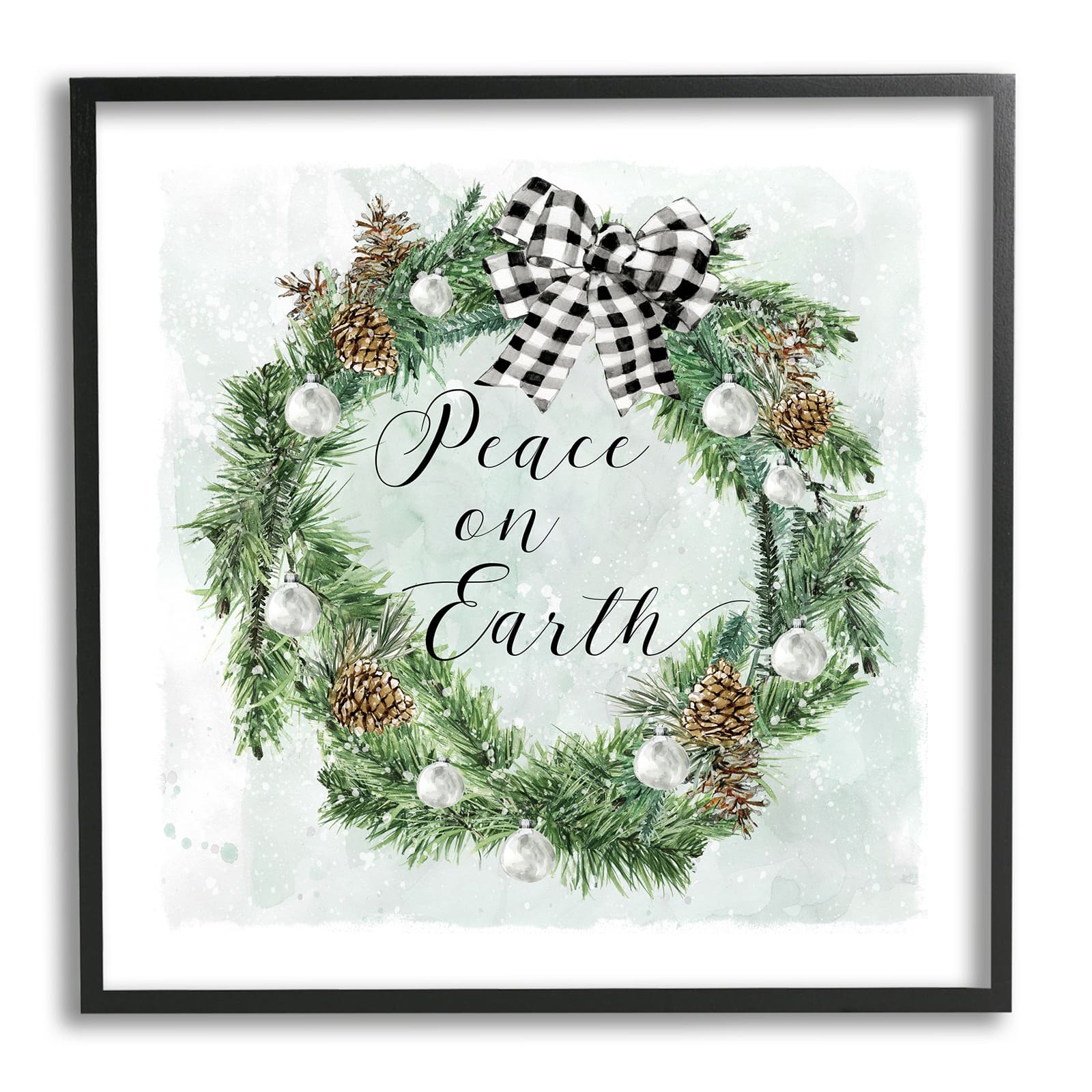 Stupell Industries Peace Seasonal Wreath Framed Giclee Art