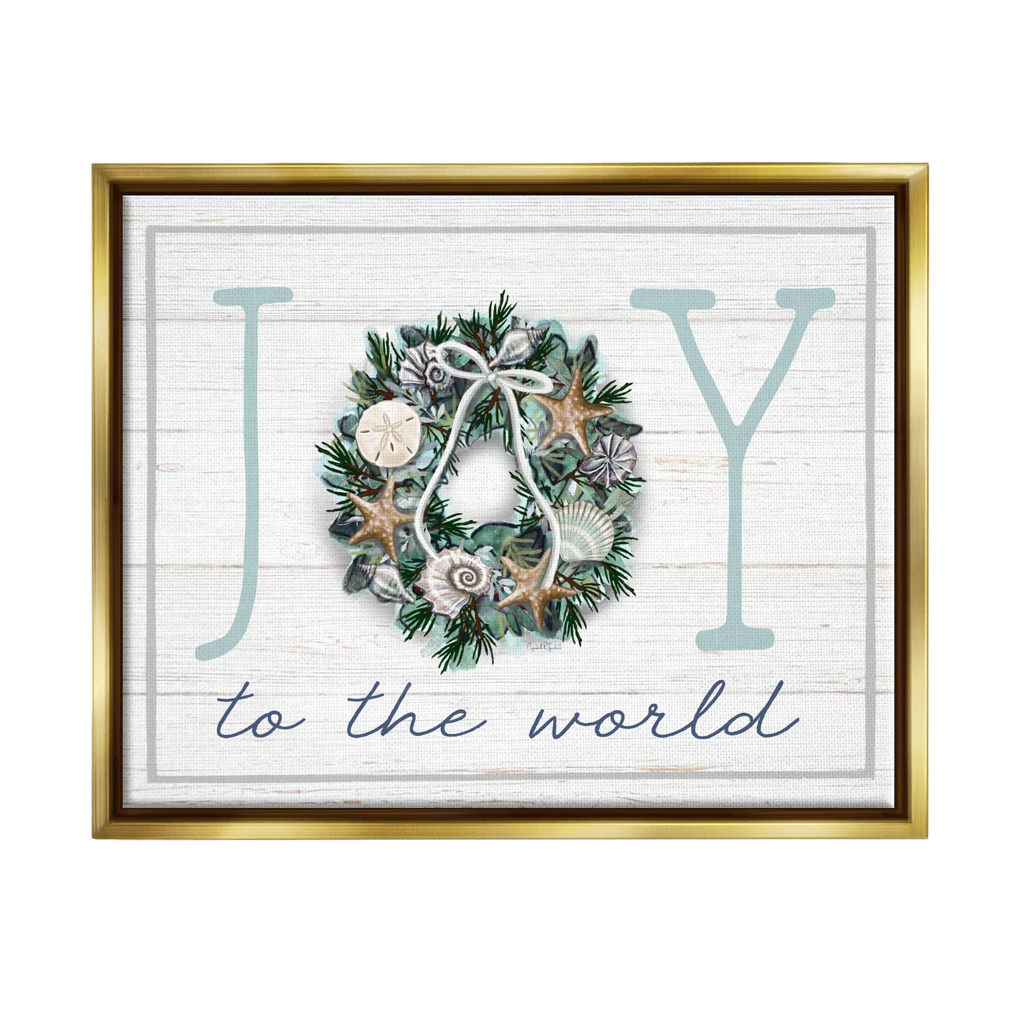 Stupell Industries Joy To The World Nautical Wreath Framed Floater Canvas Wall Art