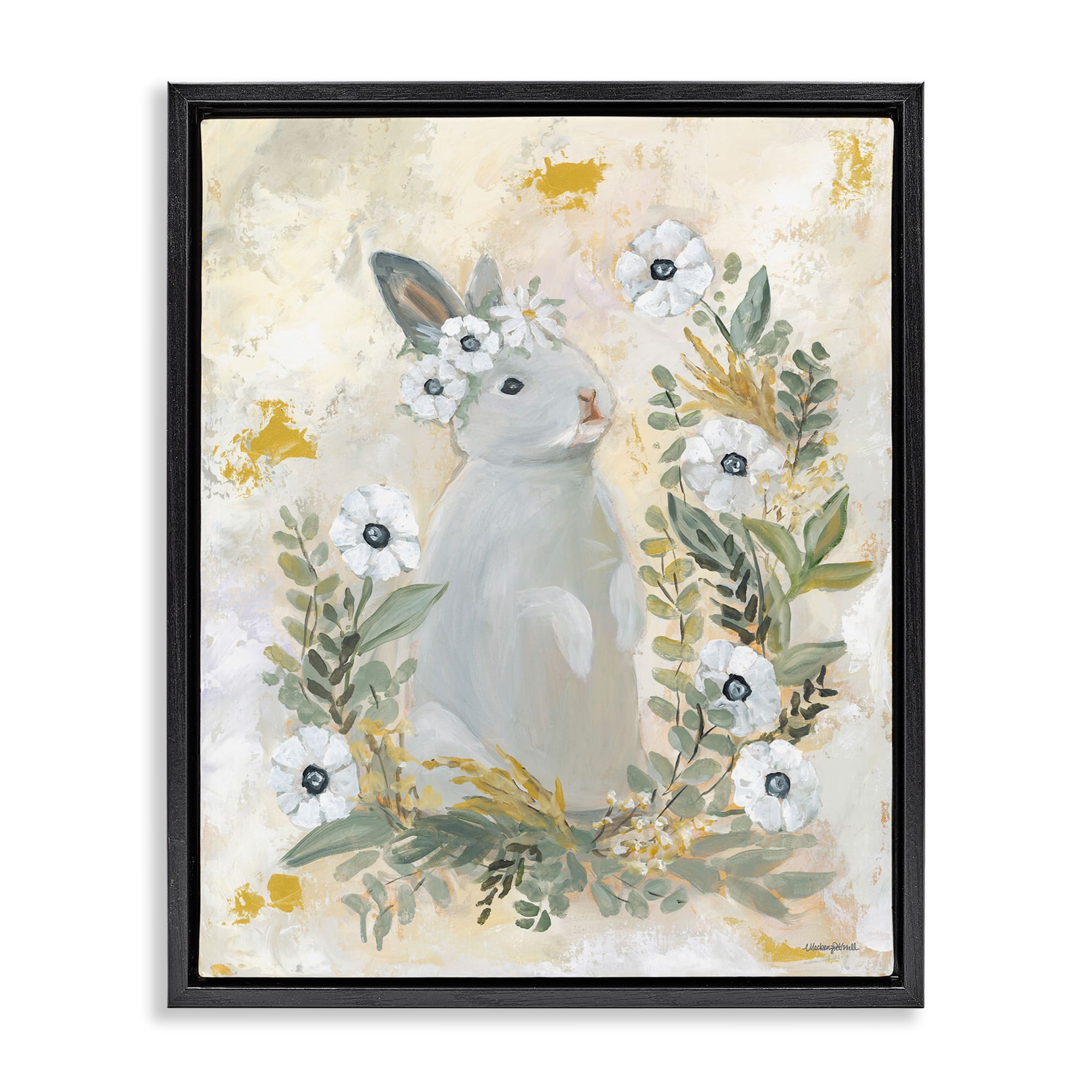 Stupell Industries Bunny with White Blooms Floating Frame Wall Art