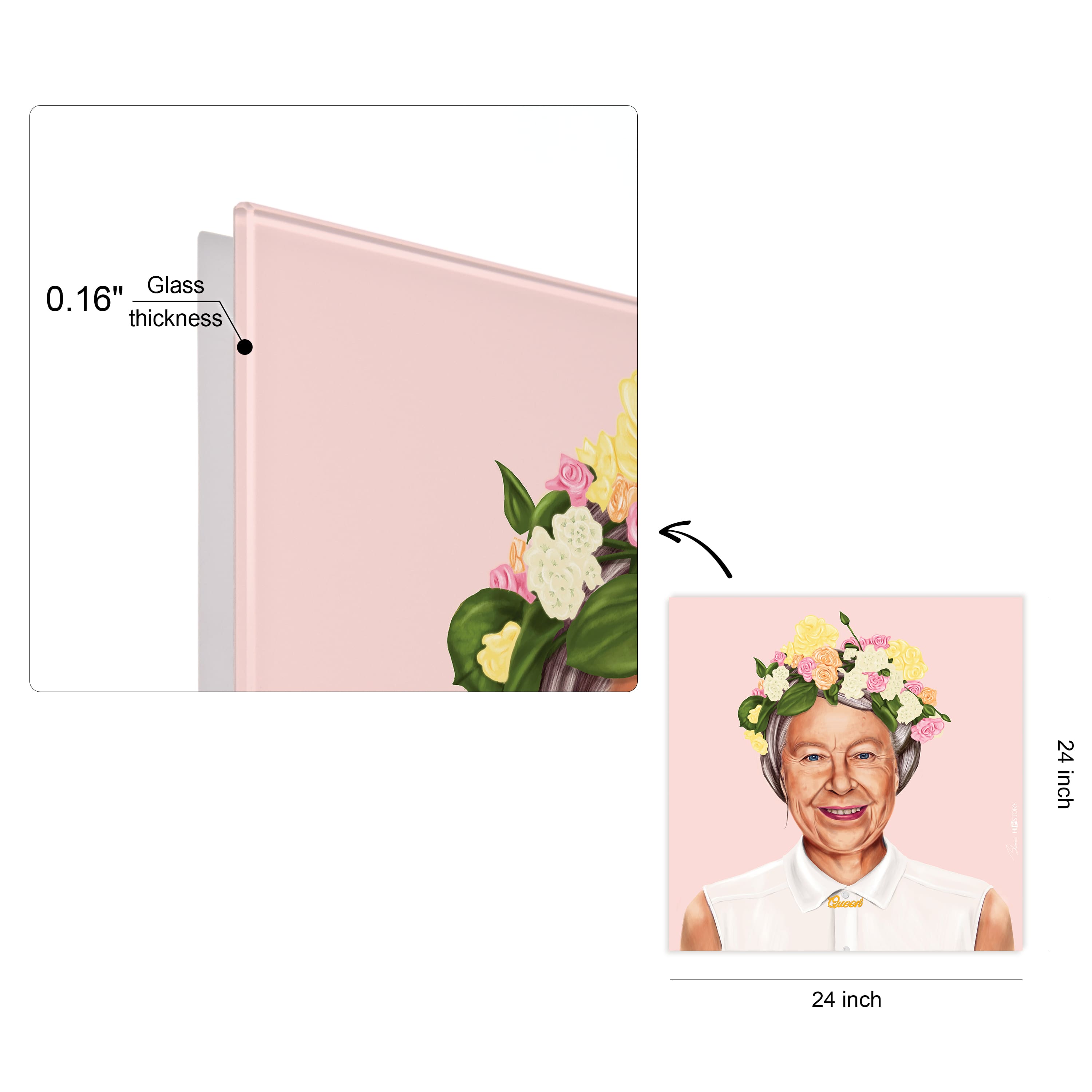 Empire Art Direct Hipstory™ 24" x 24" Hip Queen Elizabeth II Frameless Printed Tempered Glass Wall Art