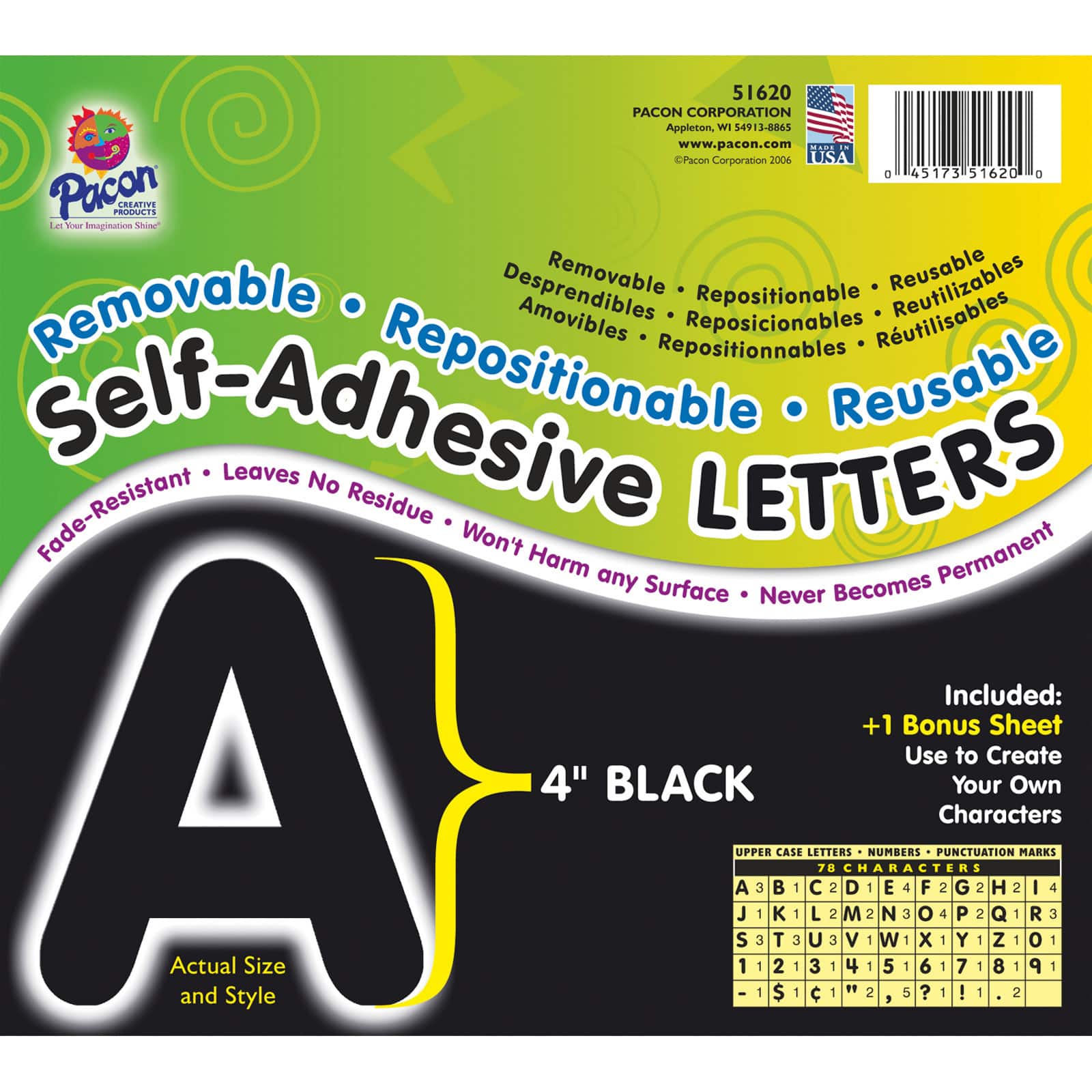 Pacon® 4" Black Puffy Self-Adhesive Letters, 2 Packs of 78