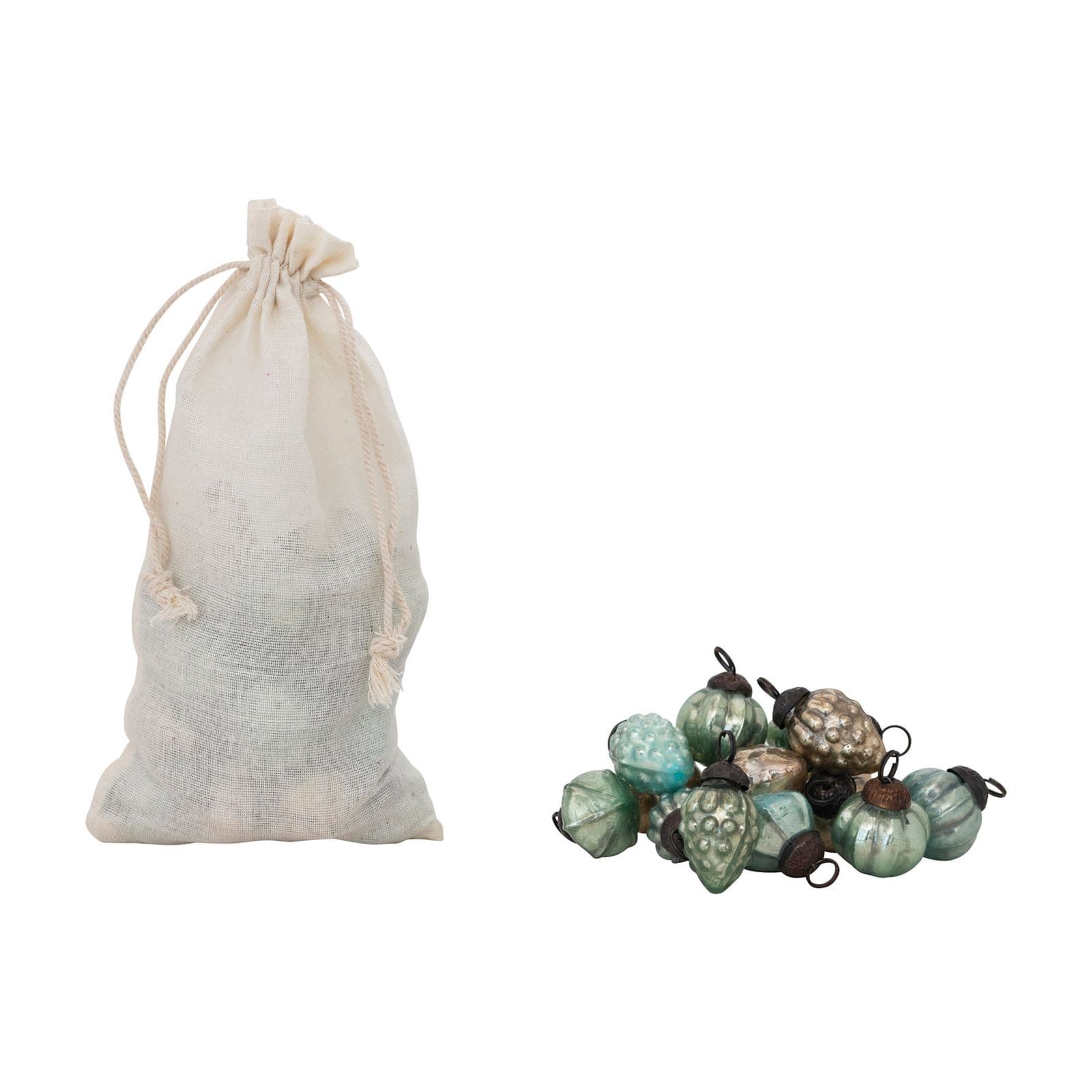 Hello Honey® 36 Pack 1" Gold, Green & Blue Embossed Mercury Glass Ornaments