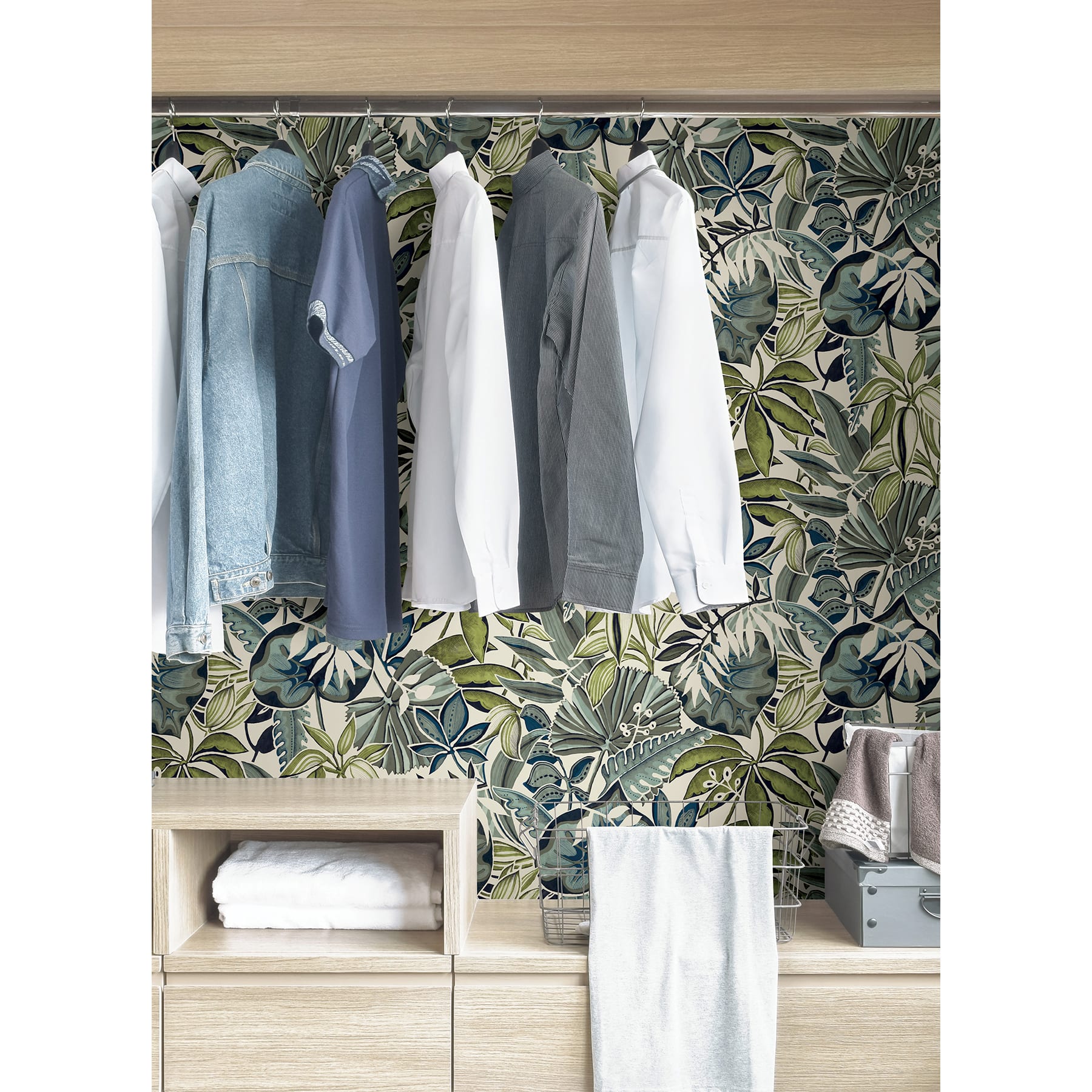 Caroline et Bettina Slate Feuilles Peel & Stick Wallpaper