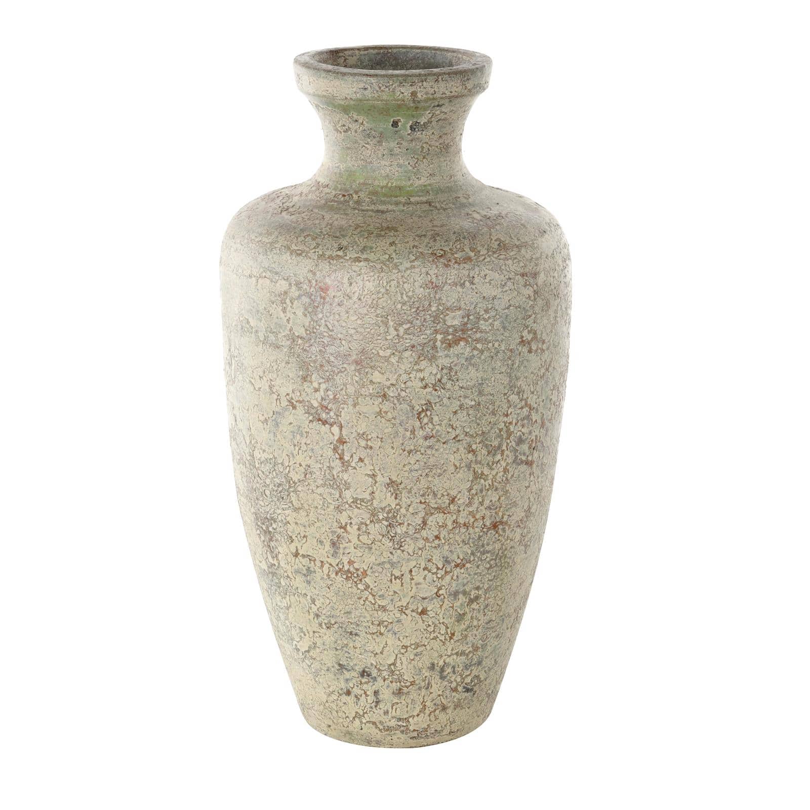 Brown Ceramic Vase with Green Accents