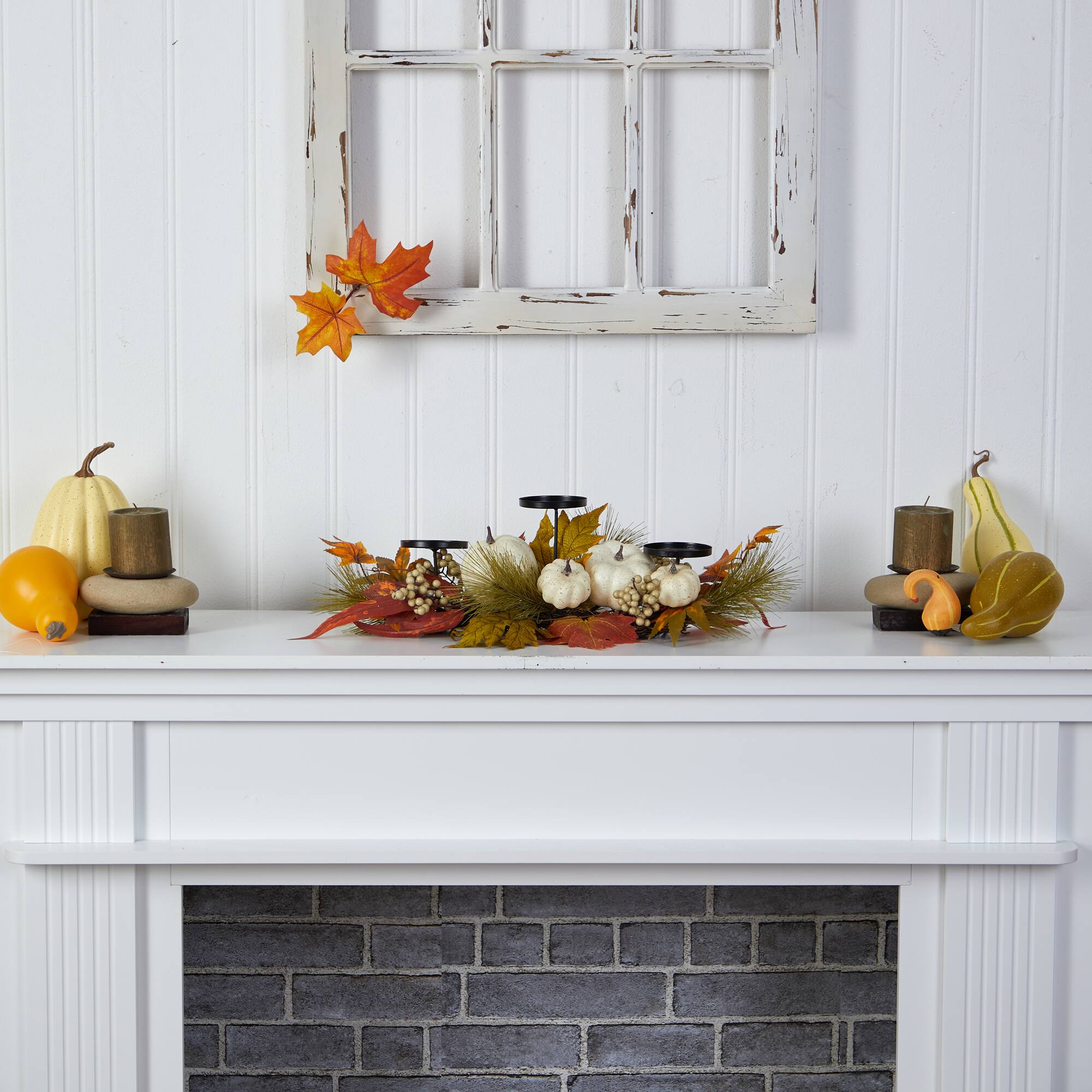 22" Pumpkin And Maple Leaf Autumn Candelabrum Arrangement