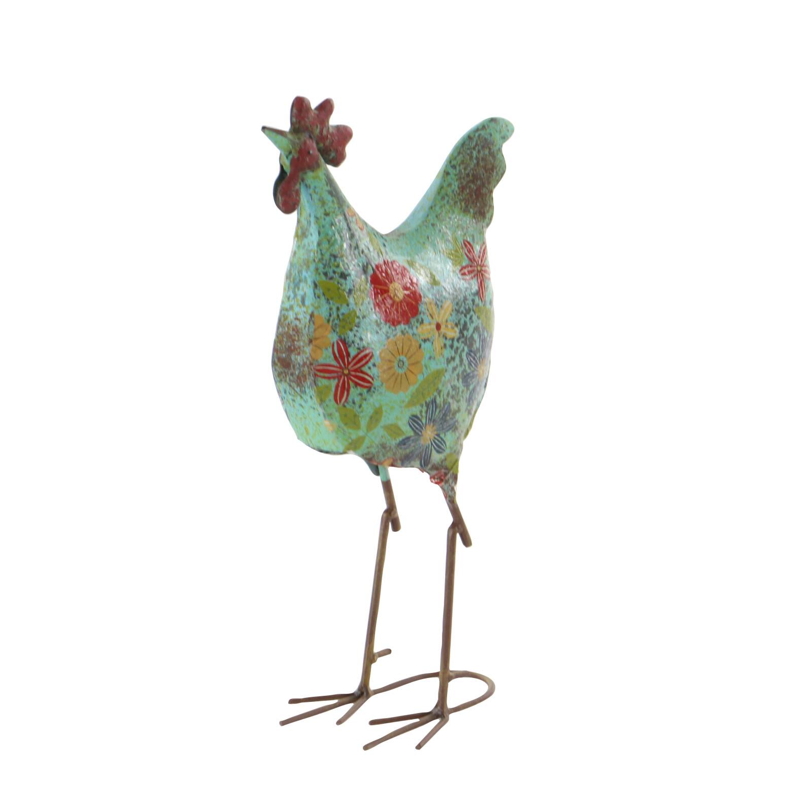 17" Iron Eclectic Rooster Garden Sculpture